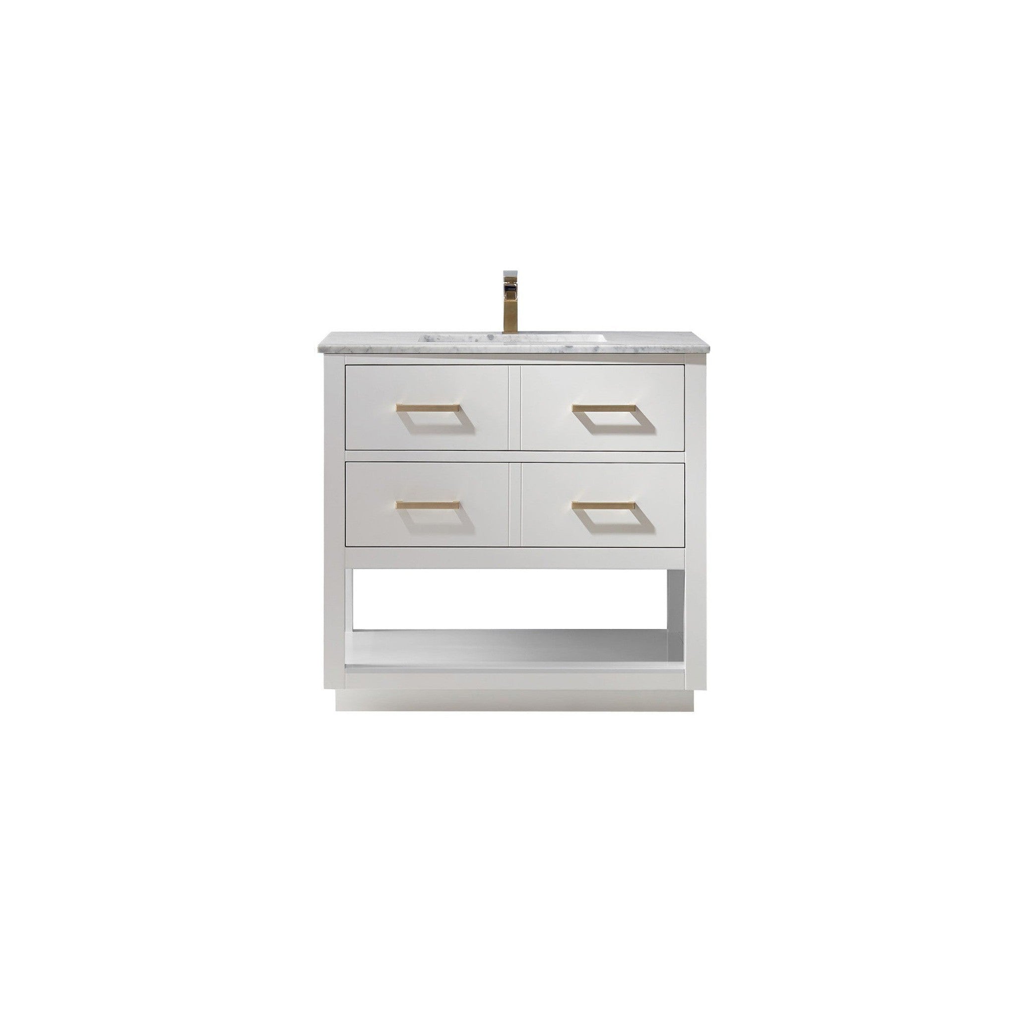 Remi 36" Single Bathroom Vanity Set in White and Carrara White Marble Countertop without Mirror