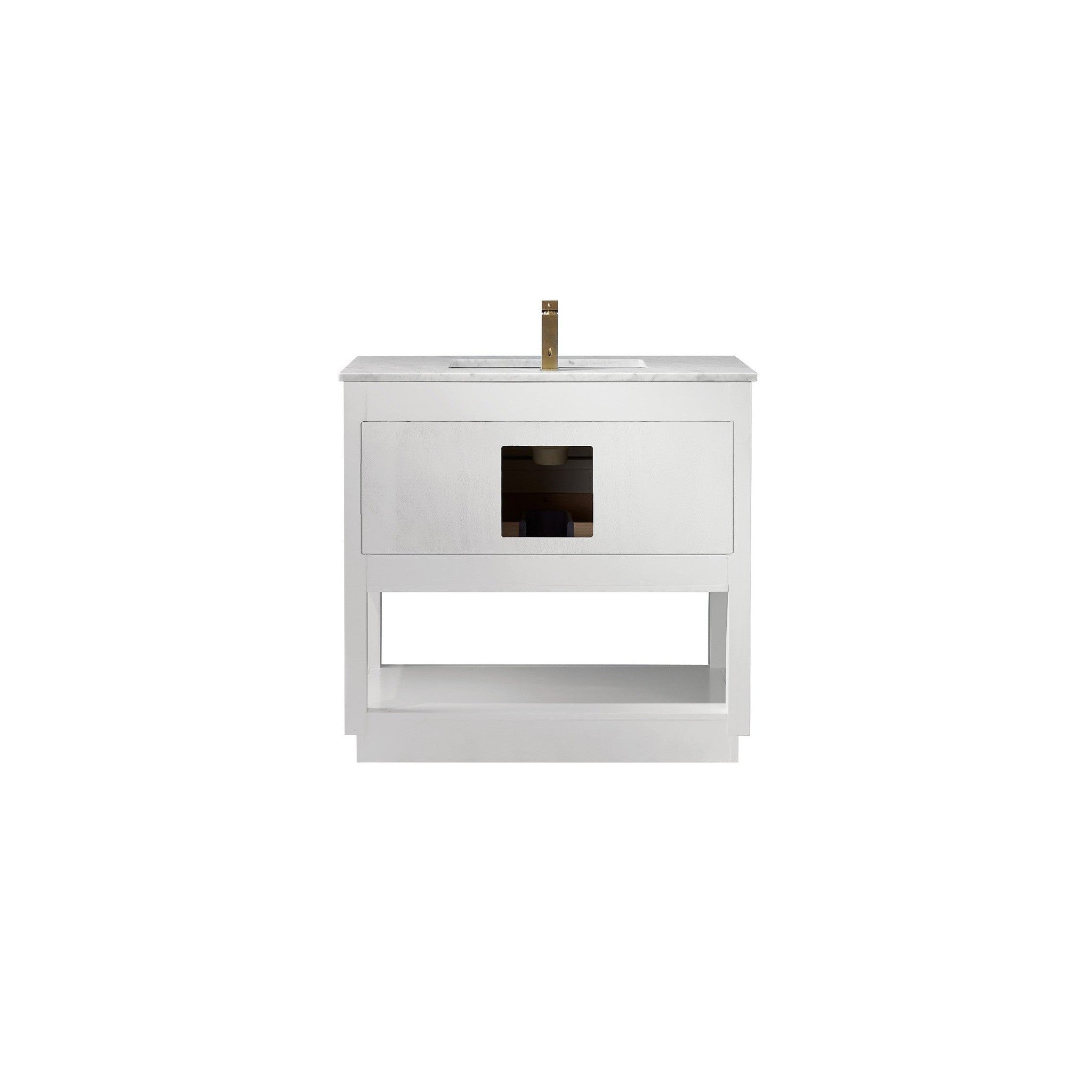 Remi 36" Single Bathroom Vanity Set in White and Carrara White Marble Countertop without Mirror