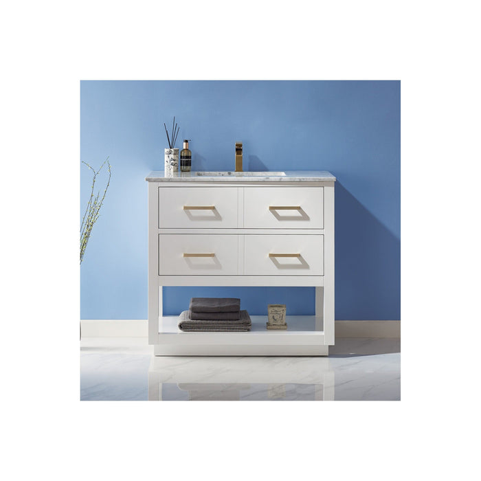 Remi 36" Single Bathroom Vanity Set in White and Carrara White Marble Countertop without Mirror
