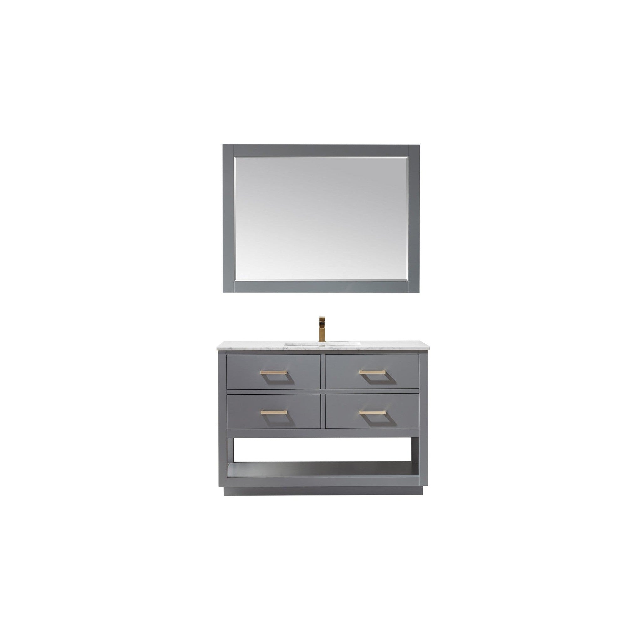 Remi 48" Single Bathroom Vanity Set in Gray and Carrara White Marble Countertop with Mirror