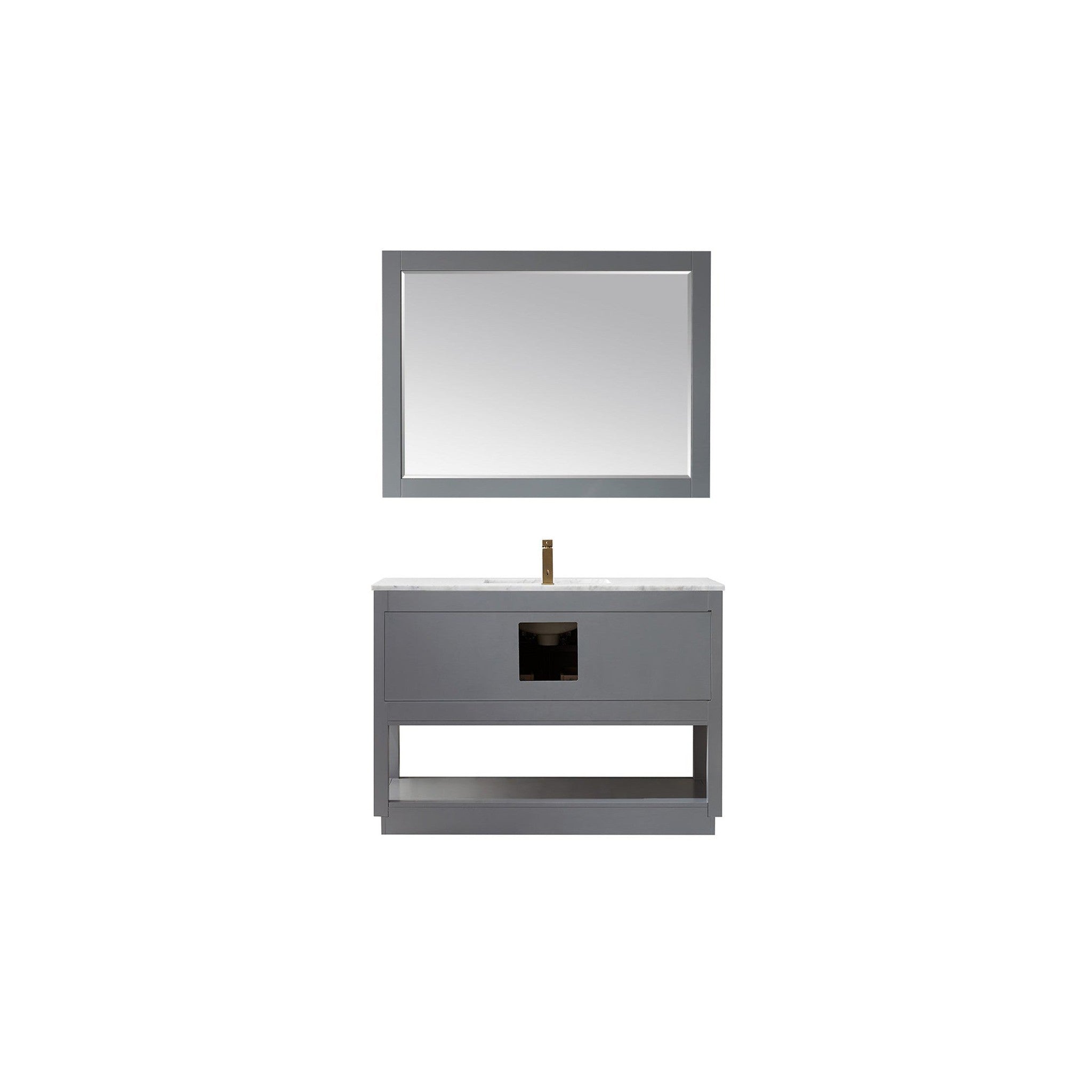 Remi 48" Single Bathroom Vanity Set in Gray and Carrara White Marble Countertop with Mirror