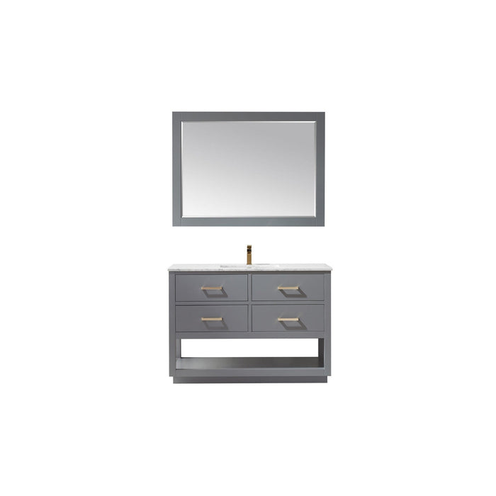 Remi 48" Single Bathroom Vanity Set in Gray and Carrara White Marble Countertop with Mirror
