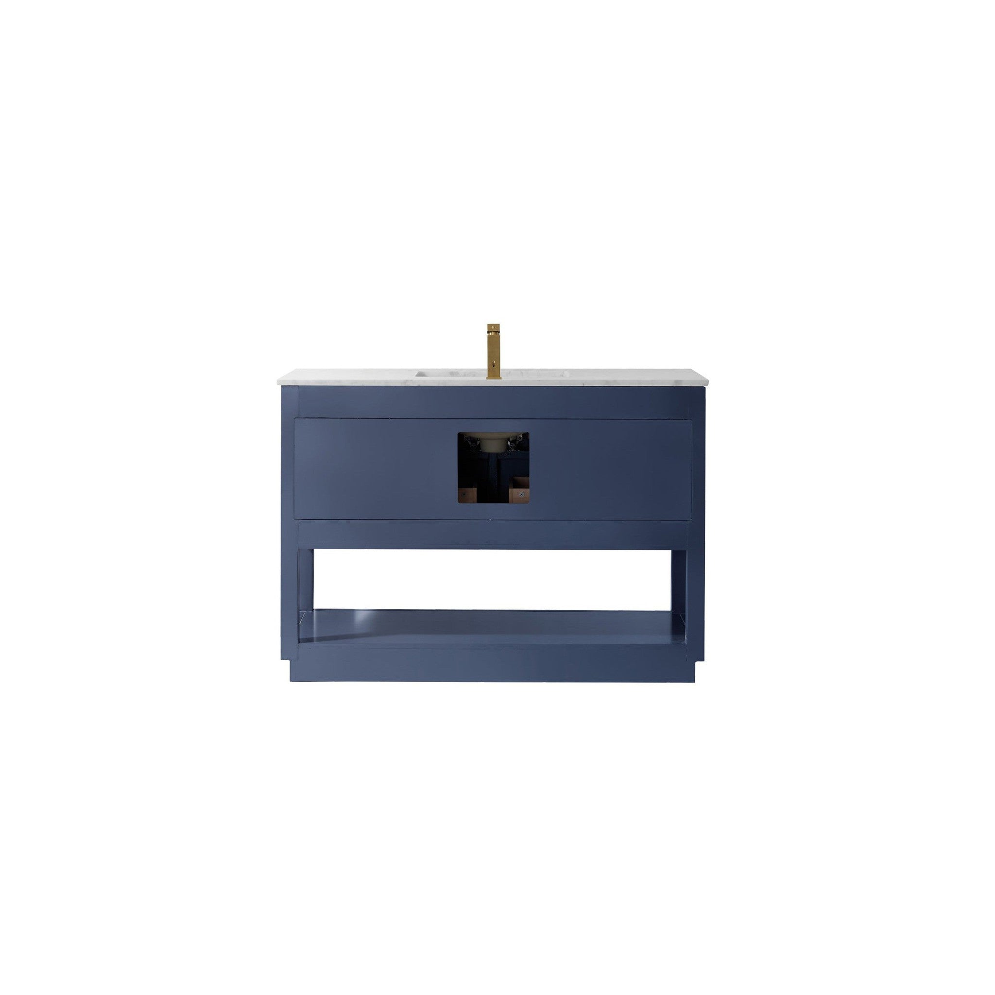 Remi 48" Single Bathroom Vanity Set in Royal Blue and Carrara White Marble Countertop without Mirror