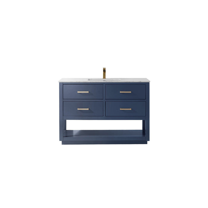 Remi 48" Single Bathroom Vanity Set in Royal Blue and Carrara White Marble Countertop without Mirror