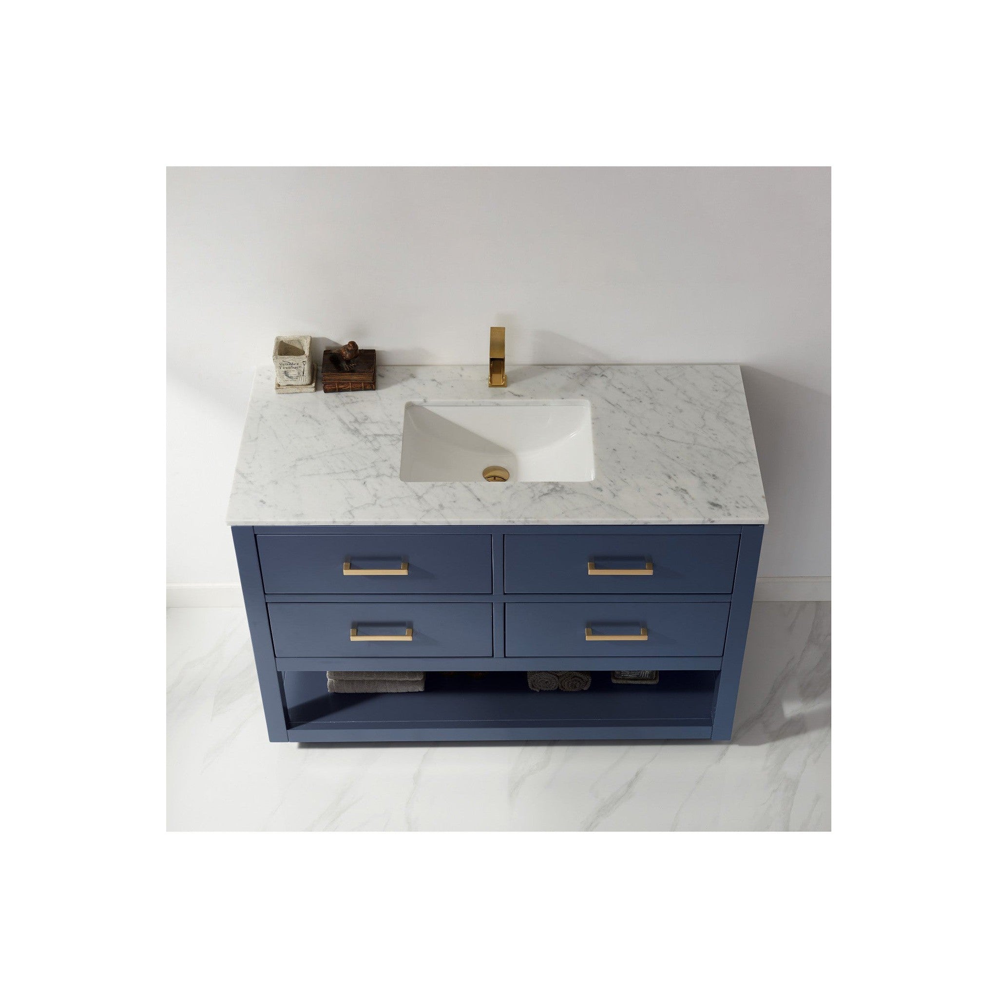 Remi 48" Single Bathroom Vanity Set in Royal Blue and Carrara White Marble Countertop without Mirror