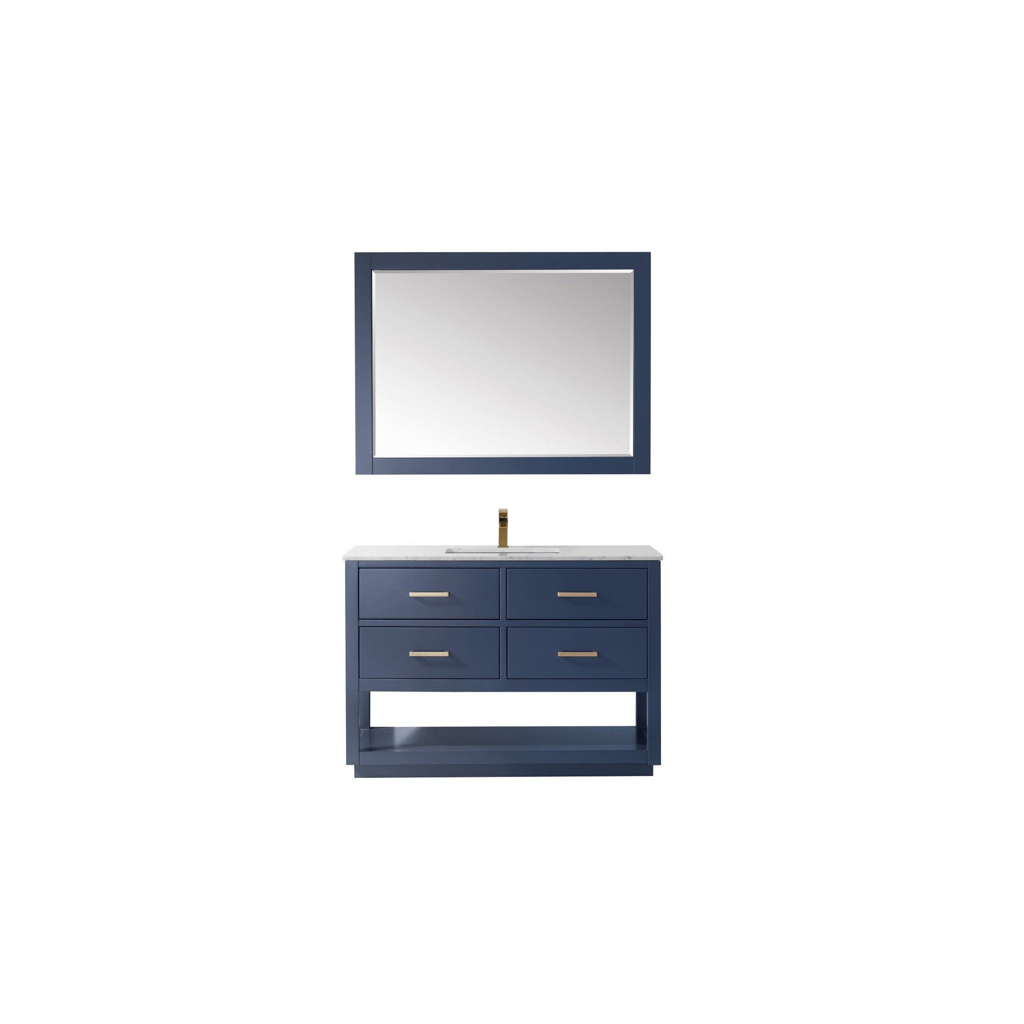 Remi 48" Single Bathroom Vanity Set in Royal Blue and Carrara White Marble Countertop with Mirror