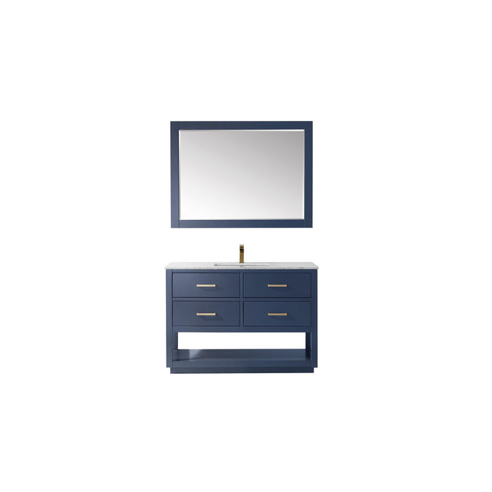 Remi 48" Single Bathroom Vanity Set in Royal Blue and Carrara White Marble Countertop with Mirror