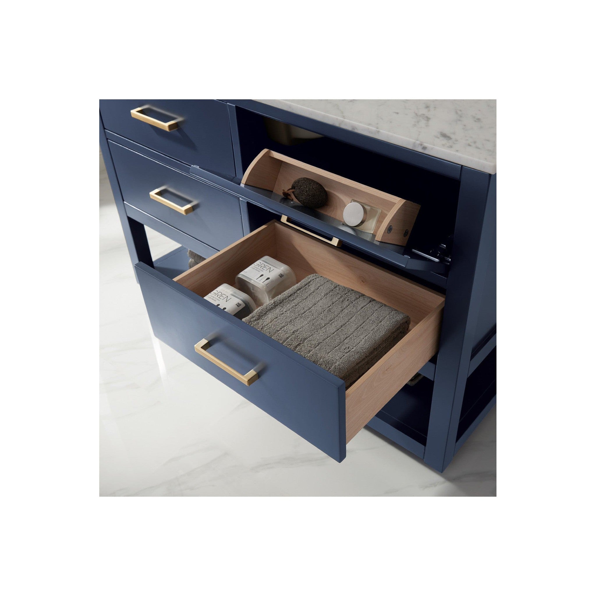 Remi 48" Single Bathroom Vanity Set in Royal Blue and Carrara White Marble Countertop with Mirror