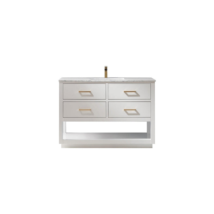 Remi 48" Single Bathroom Vanity Set in White and Carrara White Marble Countertop without Mirror