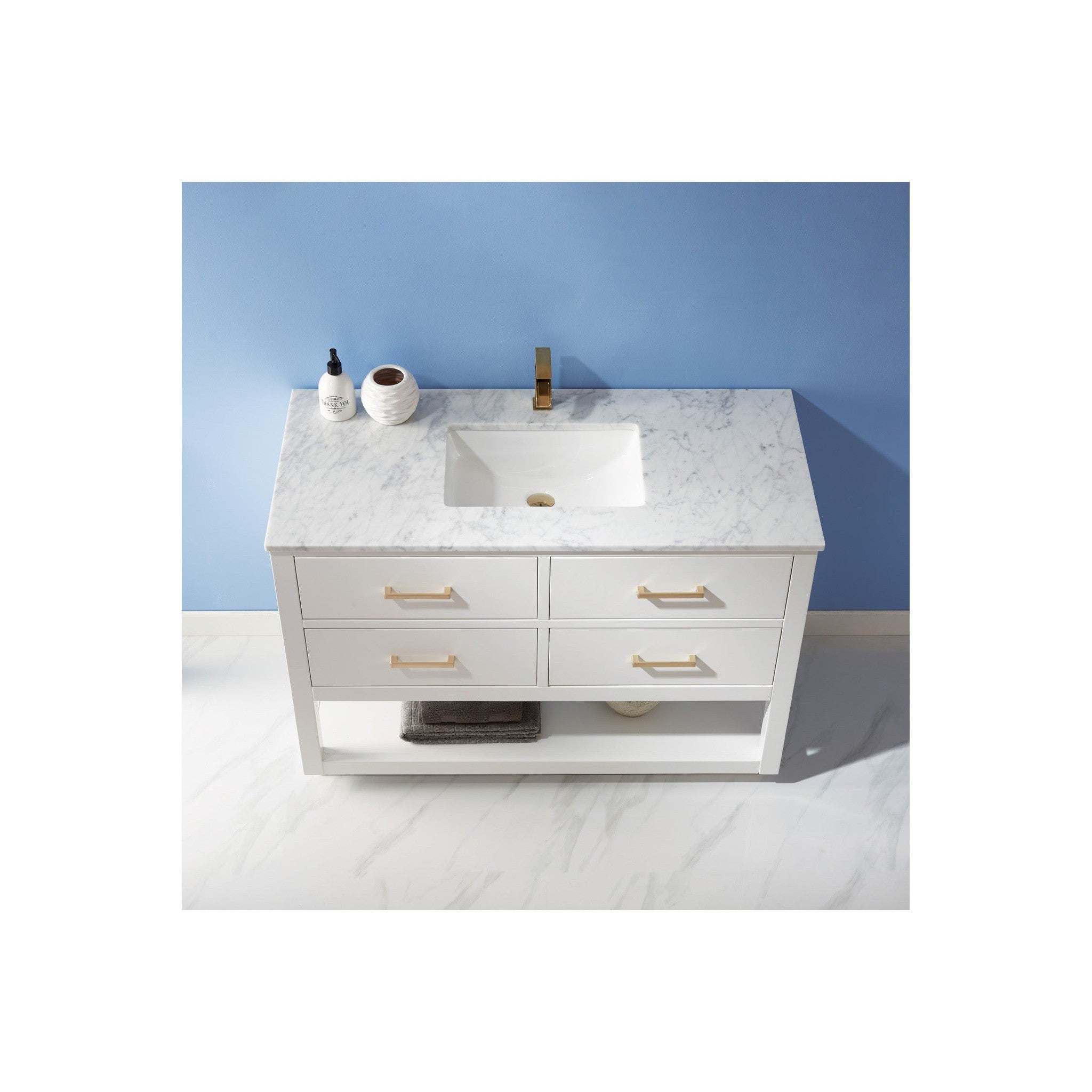 Remi 48" Single Bathroom Vanity Set in White and Carrara White Marble Countertop without Mirror
