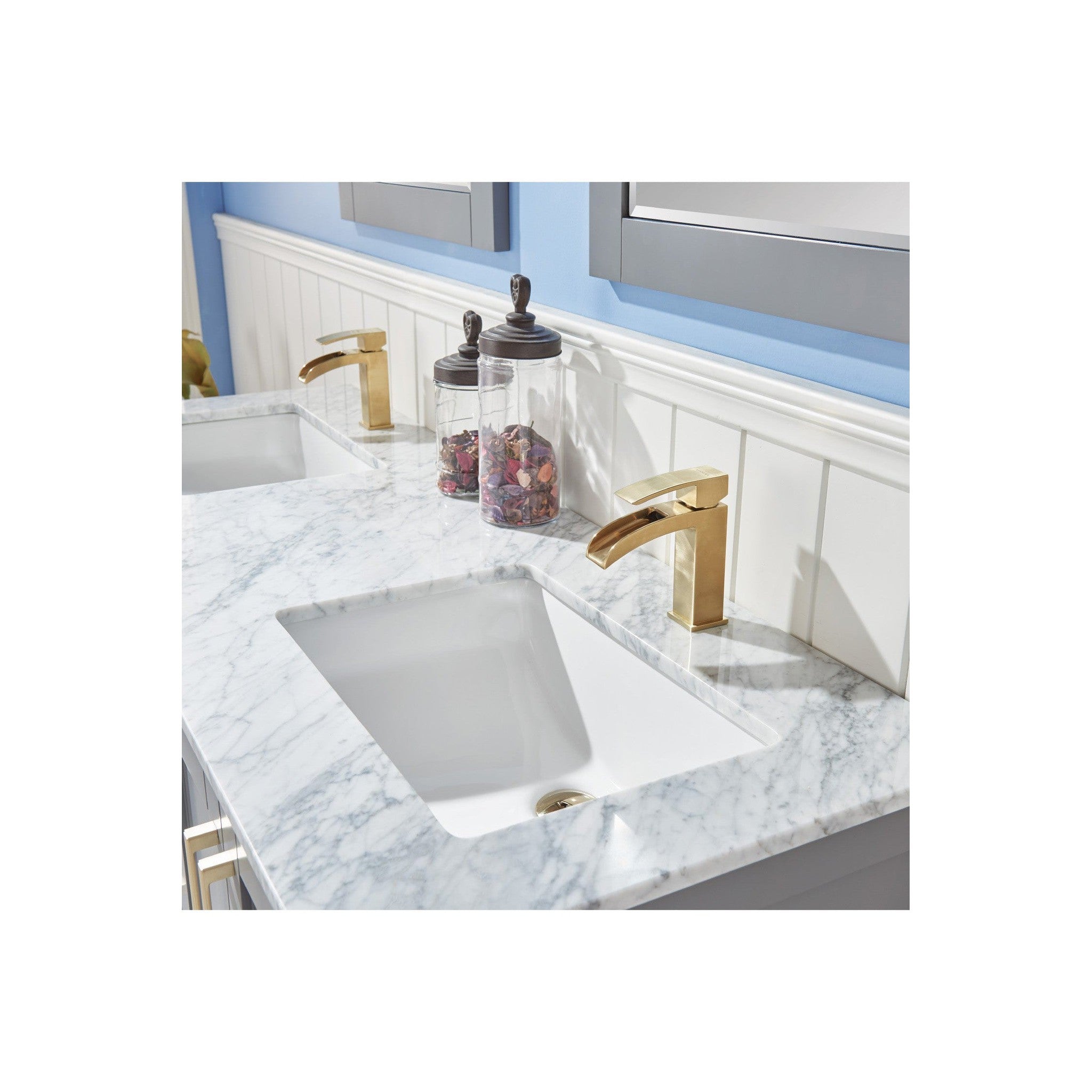 Remi 60" Double Bathroom Vanity Set in Gray and Carrara White Marble Countertop with Mirror