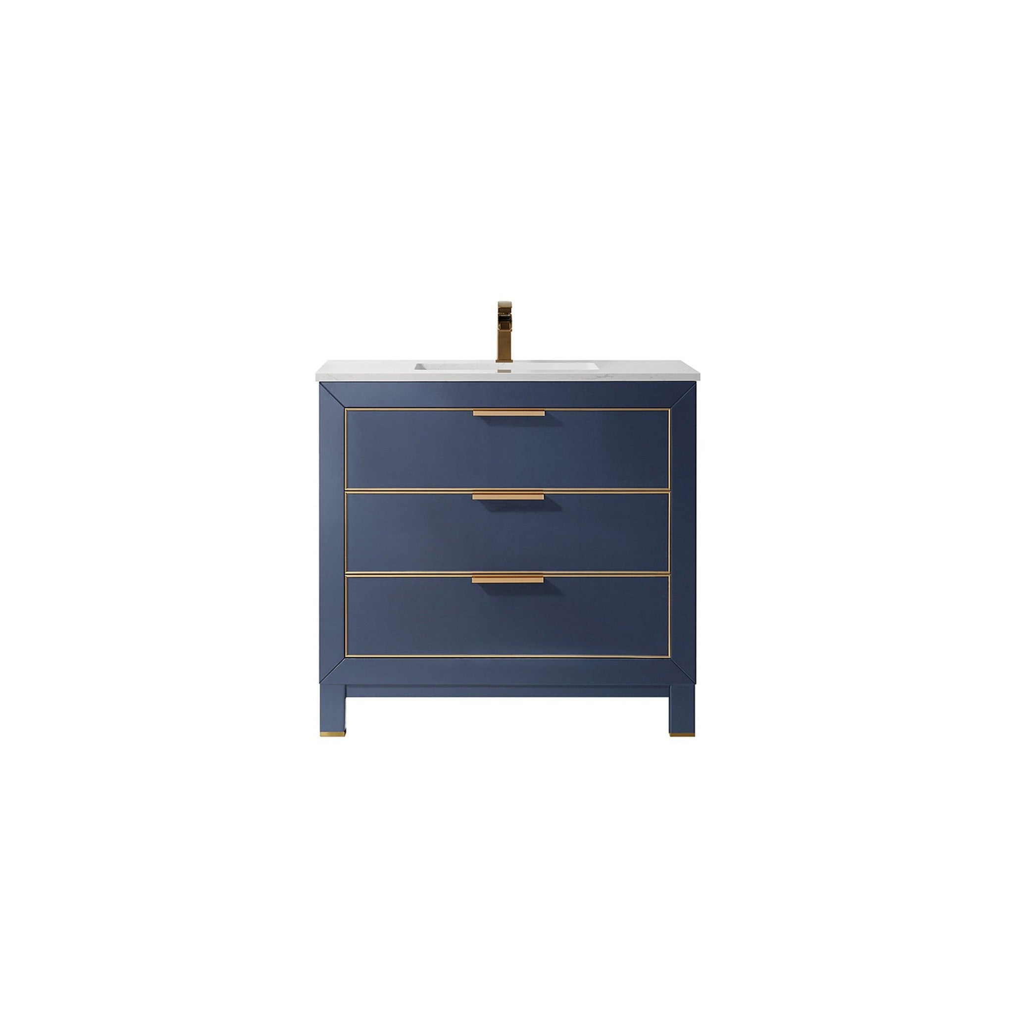 Jackson 36" Single Bathroom Vanity Set in Royal Blue and Composite Carrara White Stone Countertop without Mirror