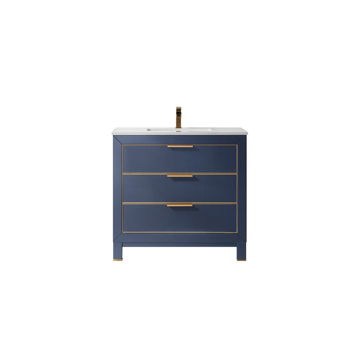 Jackson 36" Single Bathroom Vanity Set in Royal Blue and Composite Carrara White Stone Countertop without Mirror