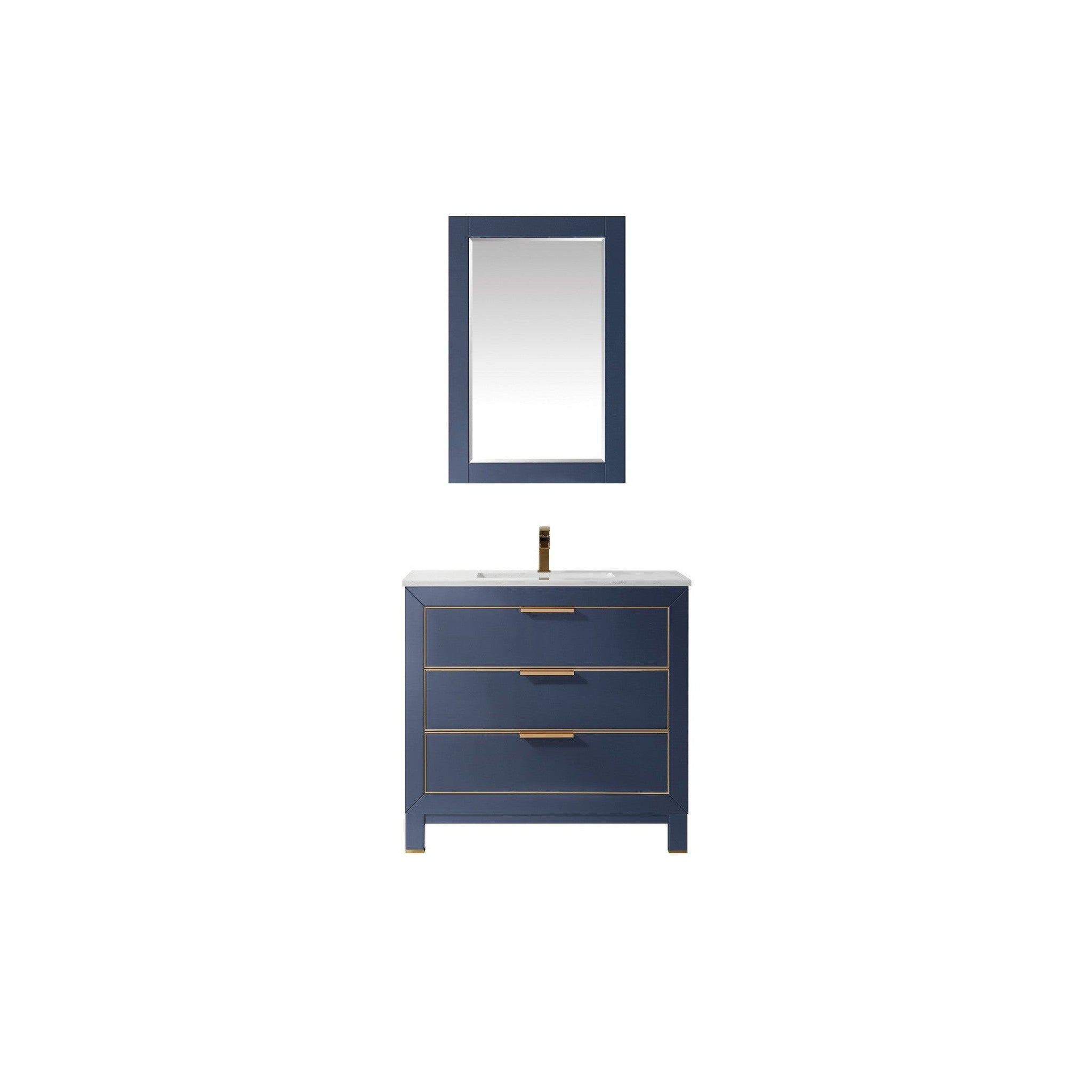 Jackson 36" Single Bathroom Vanity Set in Royal Blue and Composite Carrara White Stone Countertop with Mirror