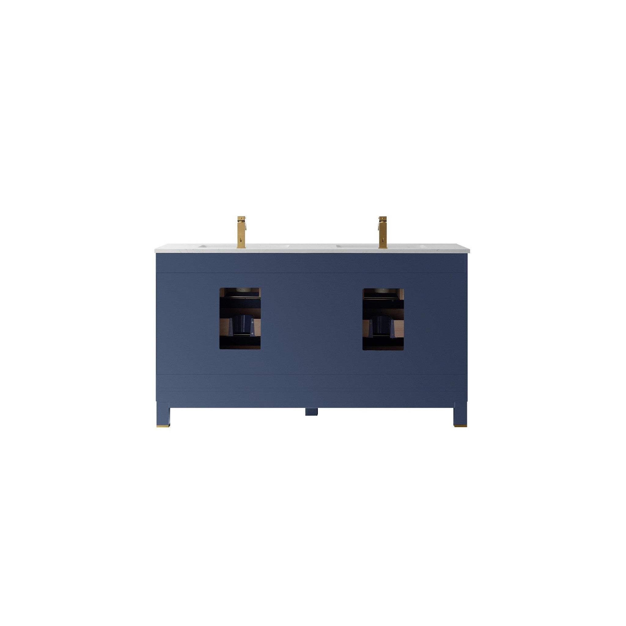 Jackson 60" Double Bathroom Vanity Set in Royal Blue and Composite Carrara White Stone Countertop without Mirror