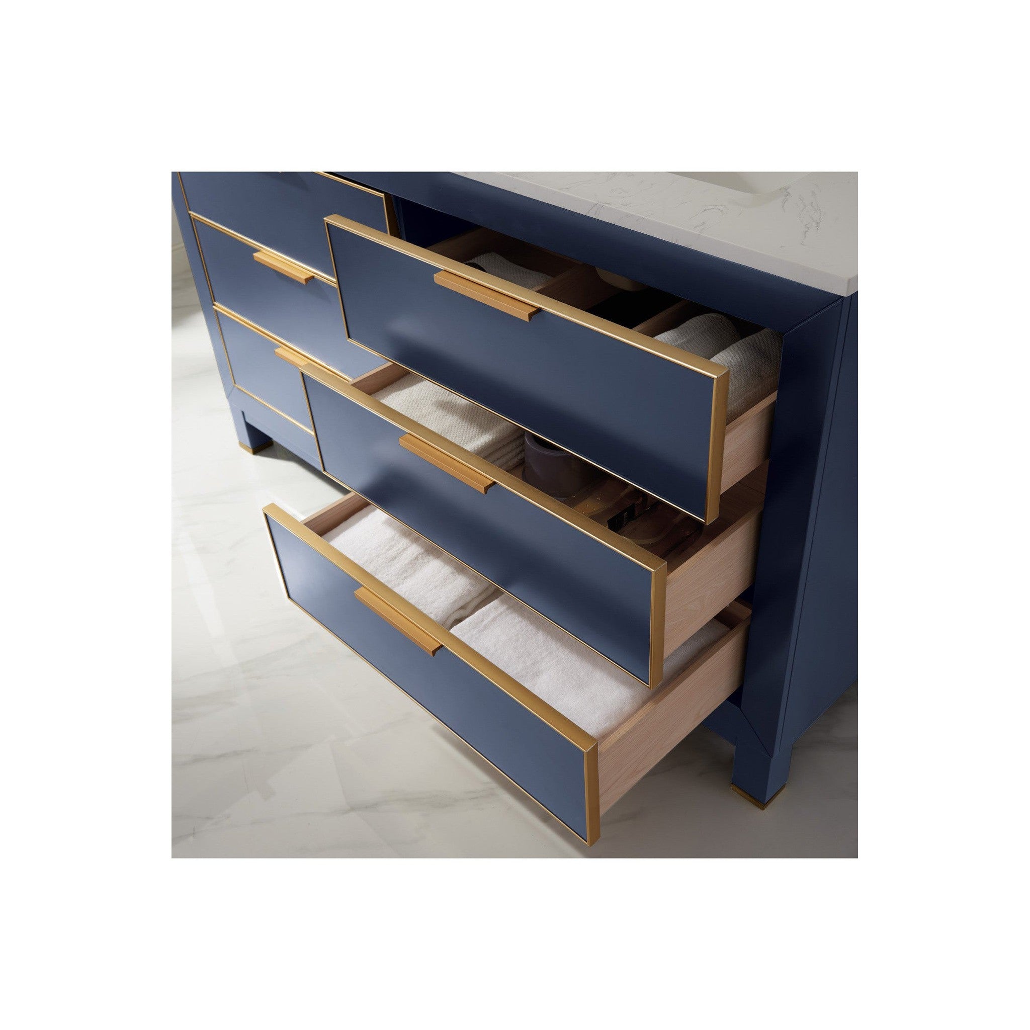 Jackson 60" Double Bathroom Vanity Set in Royal Blue and Composite Carrara White Stone Countertop without Mirror