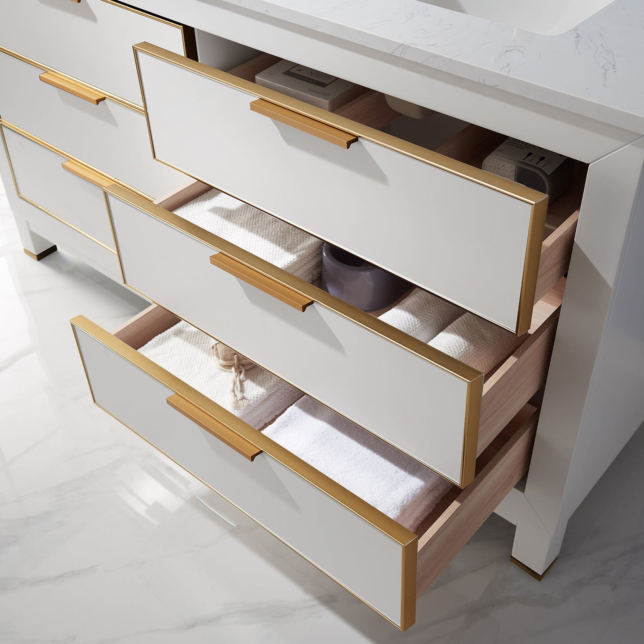 Jackson 60" Double Bathroom Vanity Set in White and Composite Carrara White Stone Countertop with Mirror