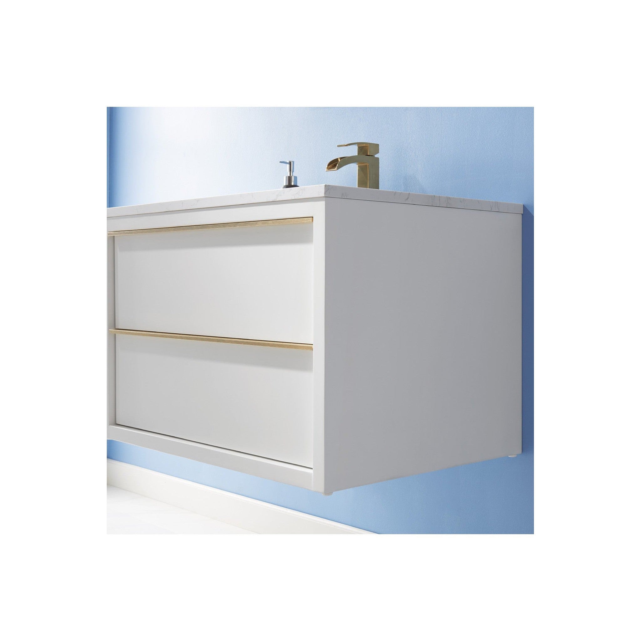 Morgan 30" Single Bathroom Vanity Set in White and Composite Carrara White Stone Countertop with Mirror