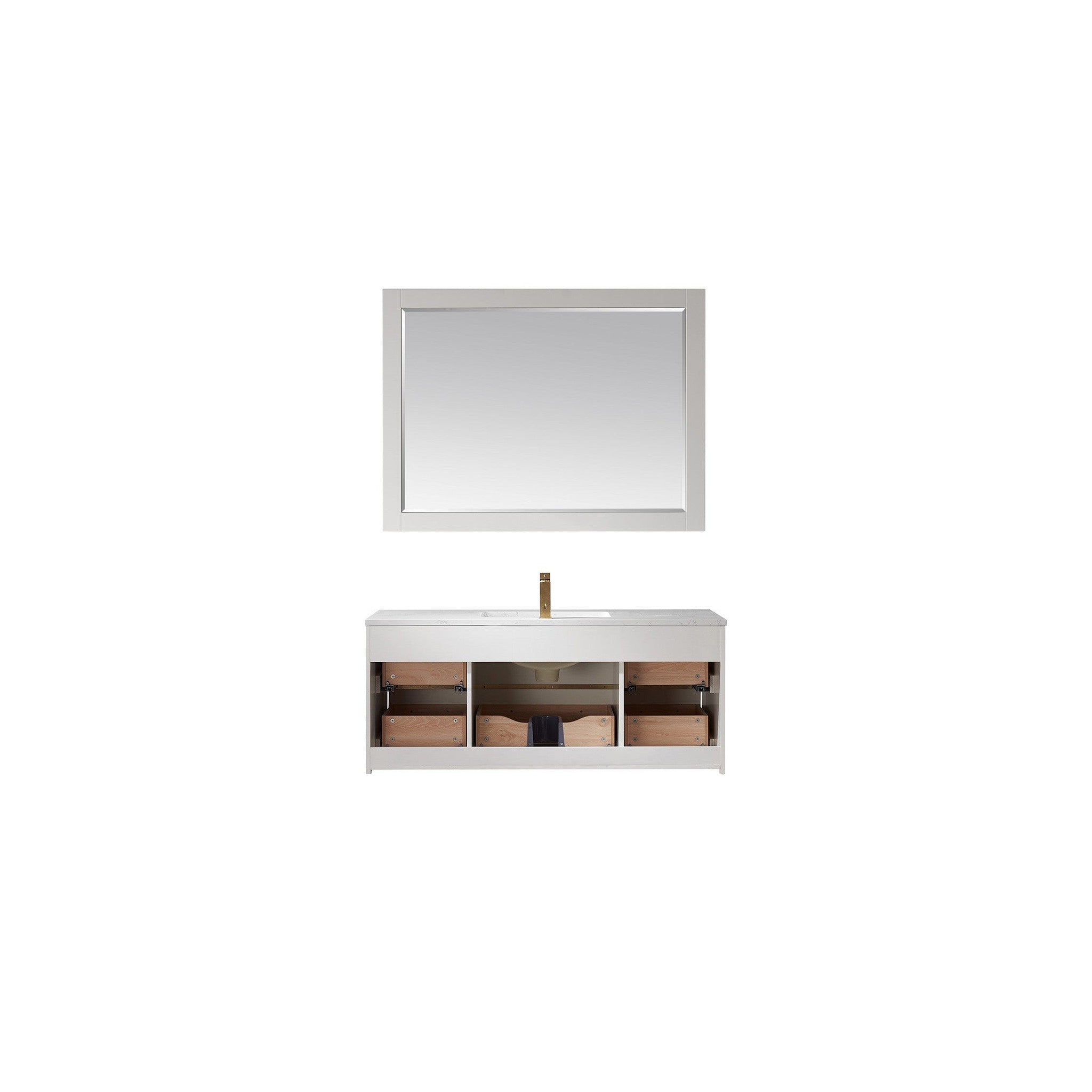 Morgan 48" Single Bathroom Vanity Set in White and Composite Carrara White Stone Countertop with Mirror