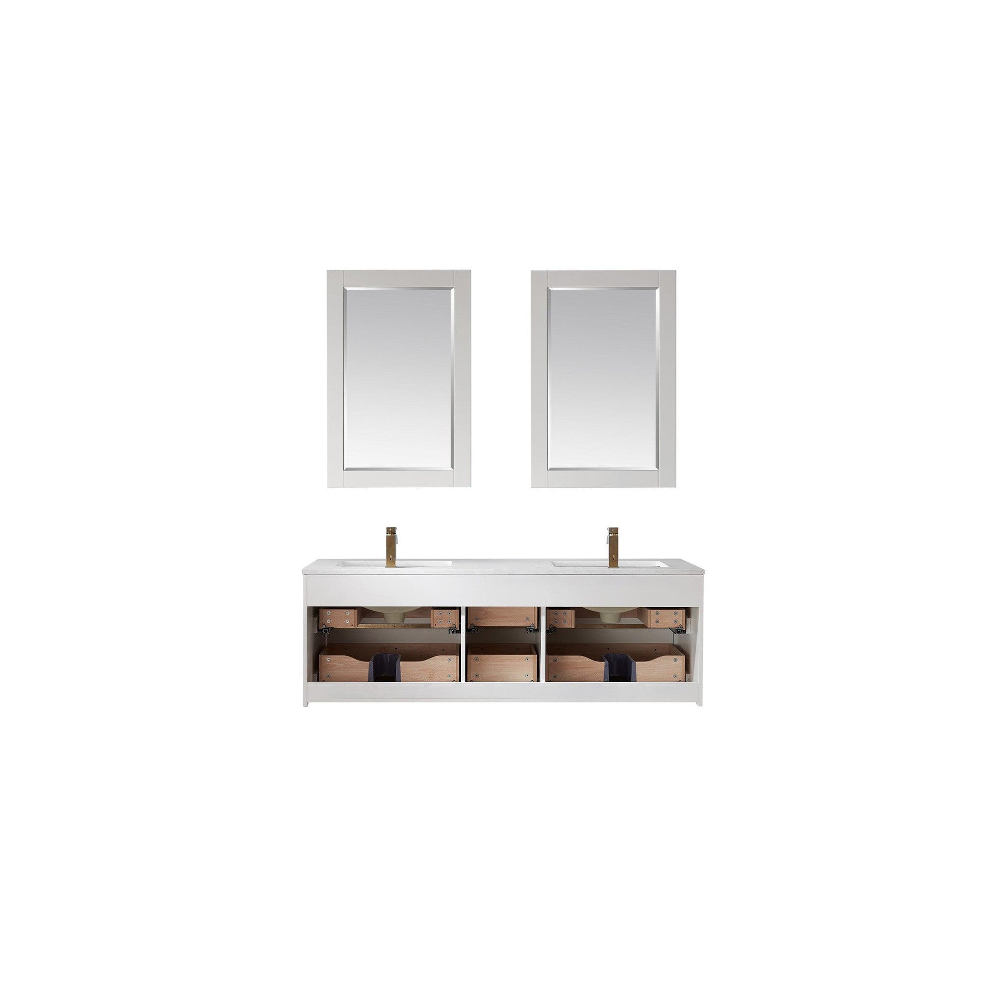 Morgan 60" Double Bathroom Vanity Set in White and Composite Carrara White Stone Countertop with Mirror
