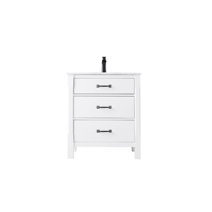Maribella 30" Single Bathroom Vanity Set in White and Carrara White Marble Countertop without Mirror