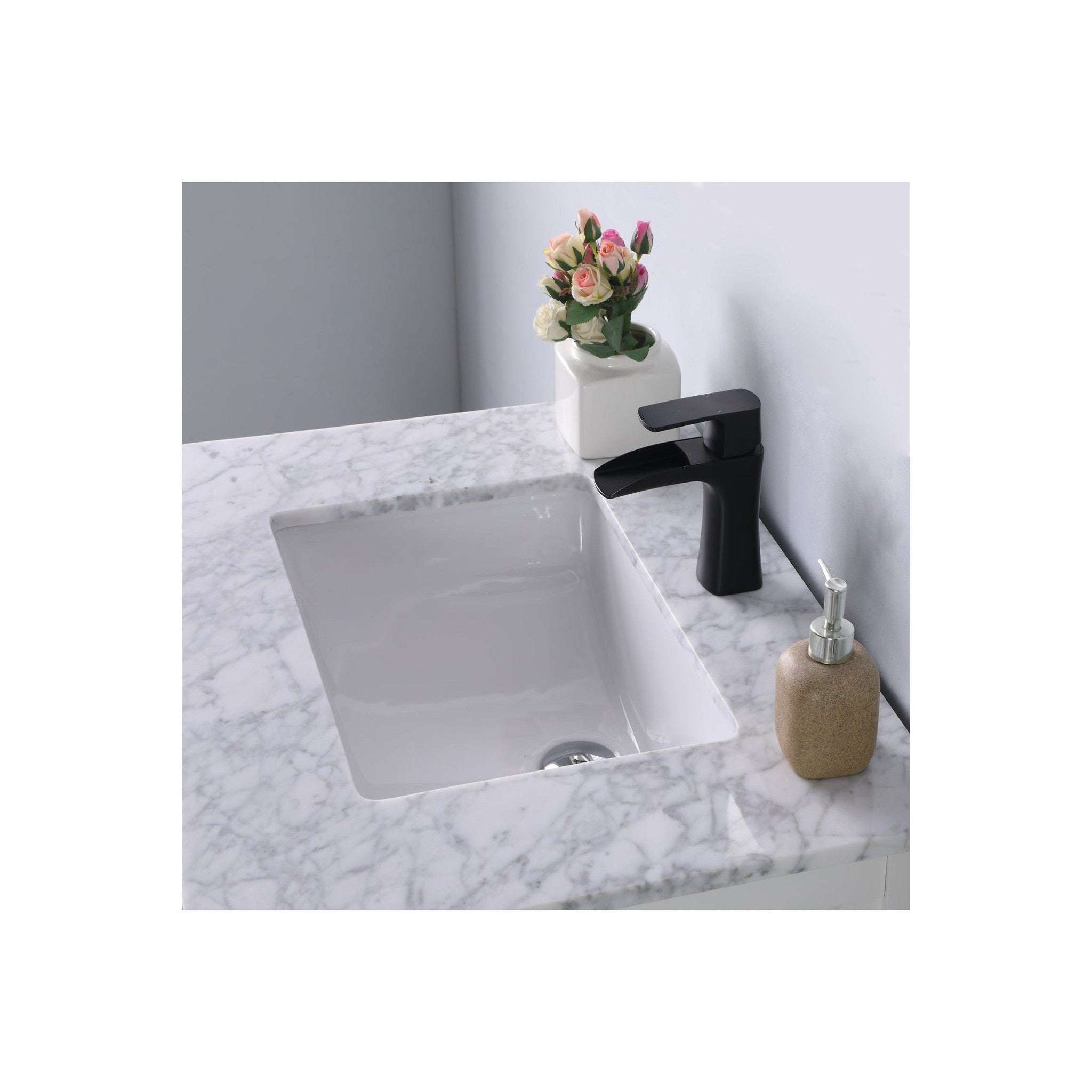 Maribella 30" Single Bathroom Vanity Set in White and Carrara White Marble Countertop with Mirror