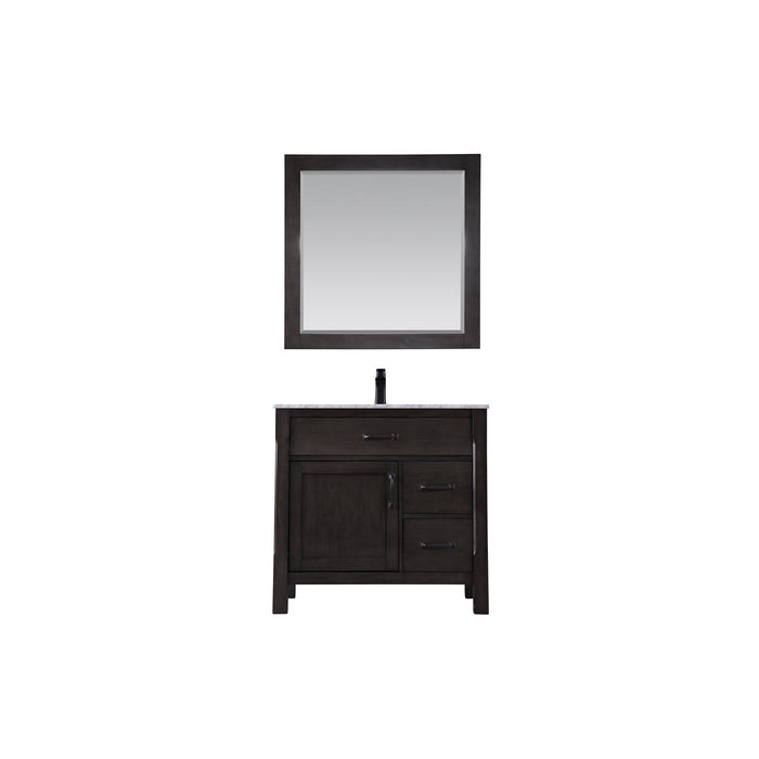 Maribella 36" Single Bathroom Vanity Set in Rust Black and Carrara White Marble Countertop with Mirror