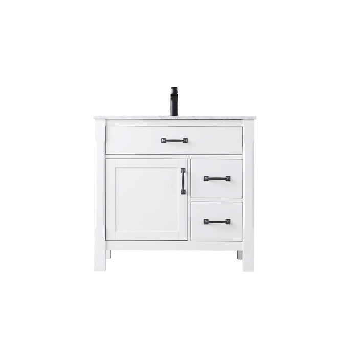 Maribella 36" Single Bathroom Vanity Set in White and Carrara White Marble Countertop without Mirror