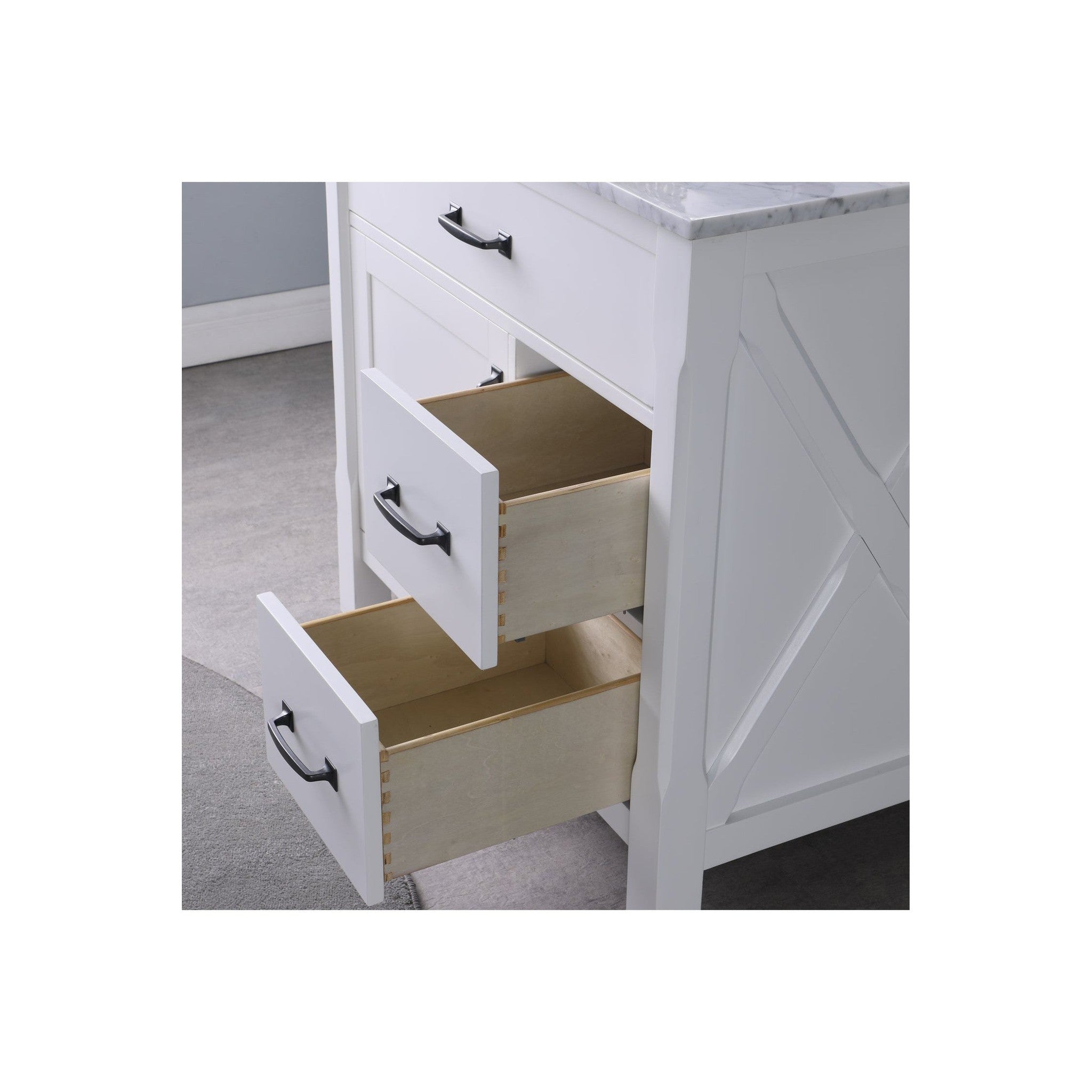 Maribella 36" Single Bathroom Vanity Set in White and Carrara White Marble Countertop without Mirror