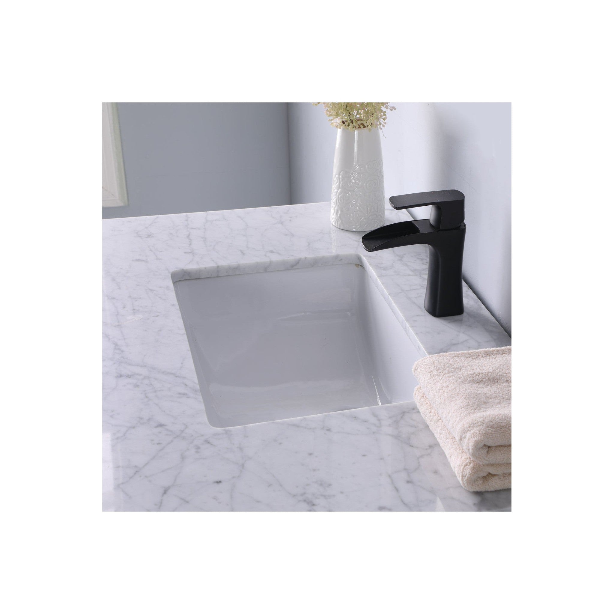 Maribella 36" Single Bathroom Vanity Set in White and Carrara White Marble Countertop without Mirror