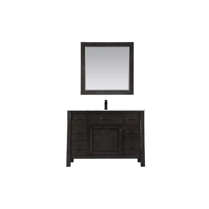 Maribella 48" Single Bathroom Vanity Set in Rust Black and Carrara White Marble Countertop with Mirror