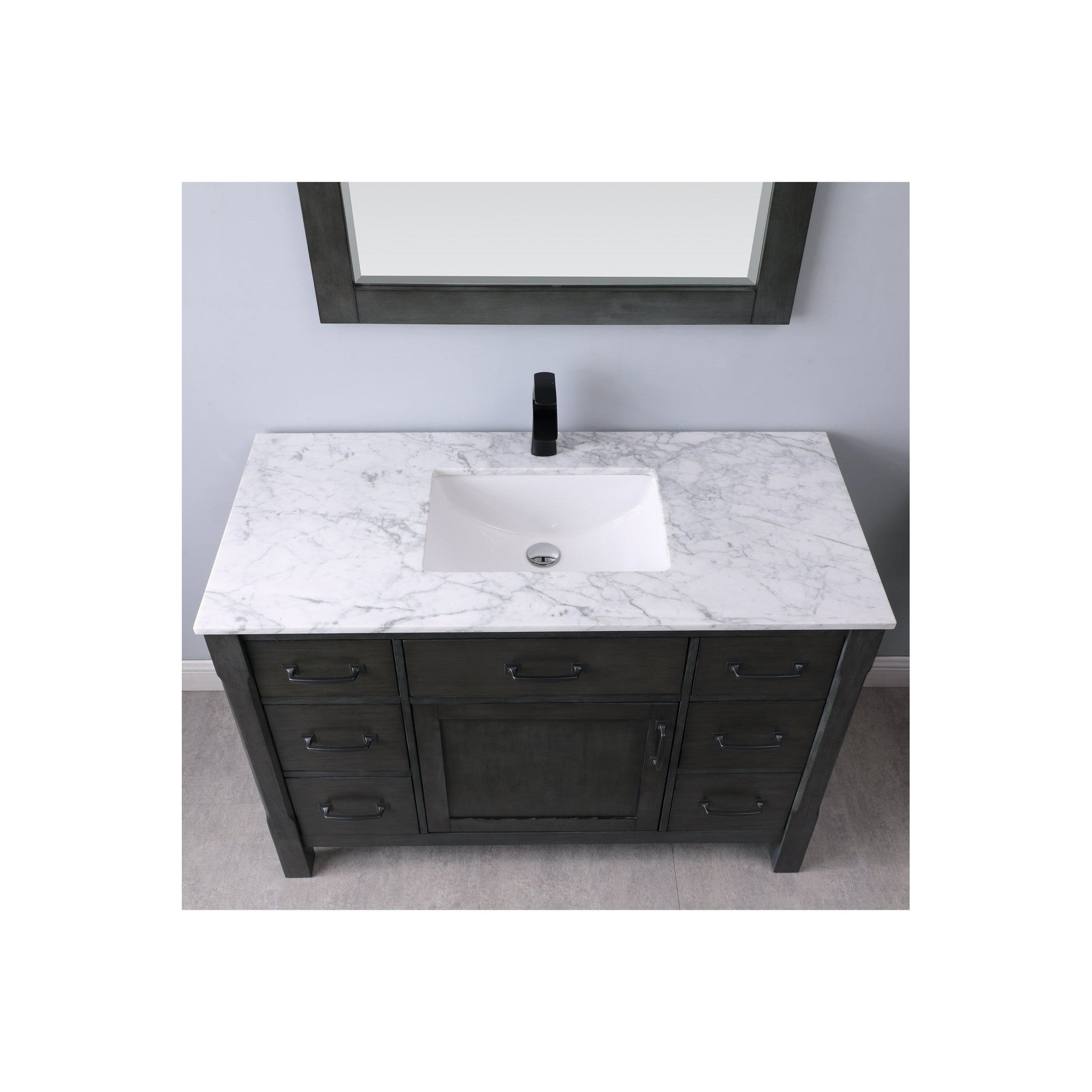Maribella 48" Single Bathroom Vanity Set in Rust Black and Carrara White Marble Countertop with Mirror