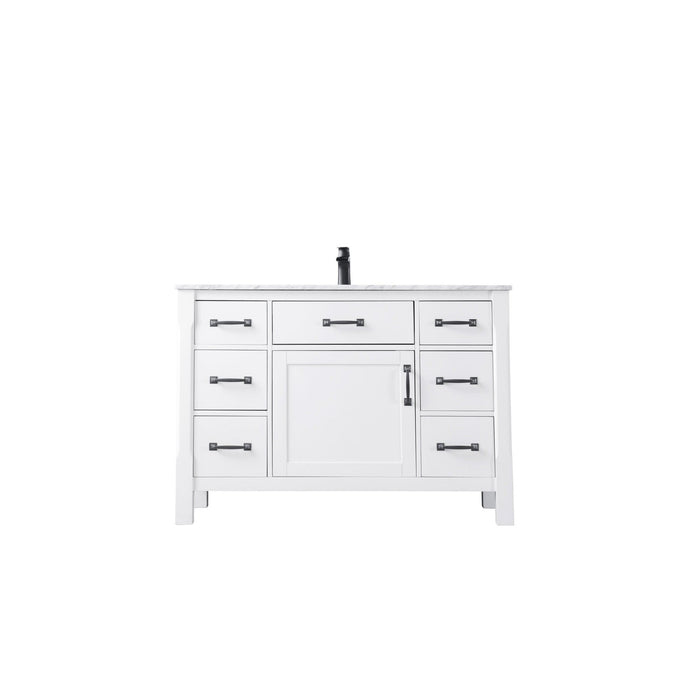Maribella 48" Single Bathroom Vanity Set in White and Carrara White Marble Countertop without Mirror