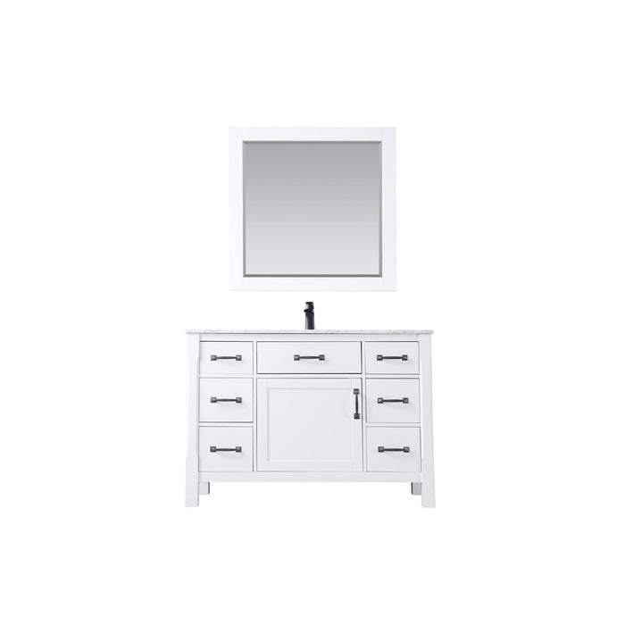 Maribella 48" Single Bathroom Vanity Set in White and Carrara White Marble Countertop with Mirror