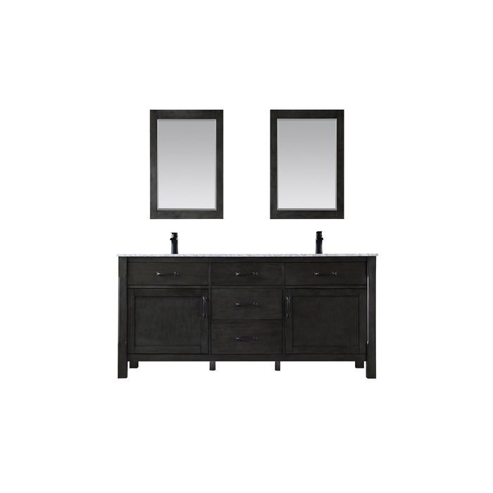 Maribella 72" Double Bathroom Vanity Set in Rust Black and Carrara White Marble Countertop with Mirror