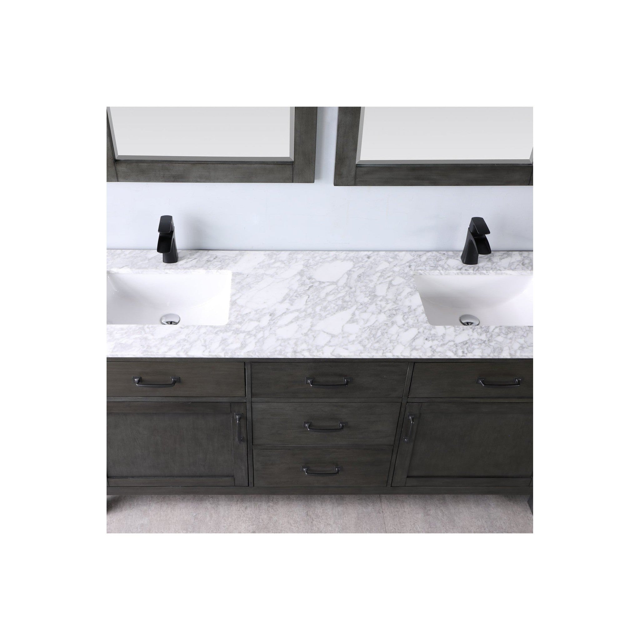 Maribella 72" Double Bathroom Vanity Set in Rust Black and Carrara White Marble Countertop with Mirror