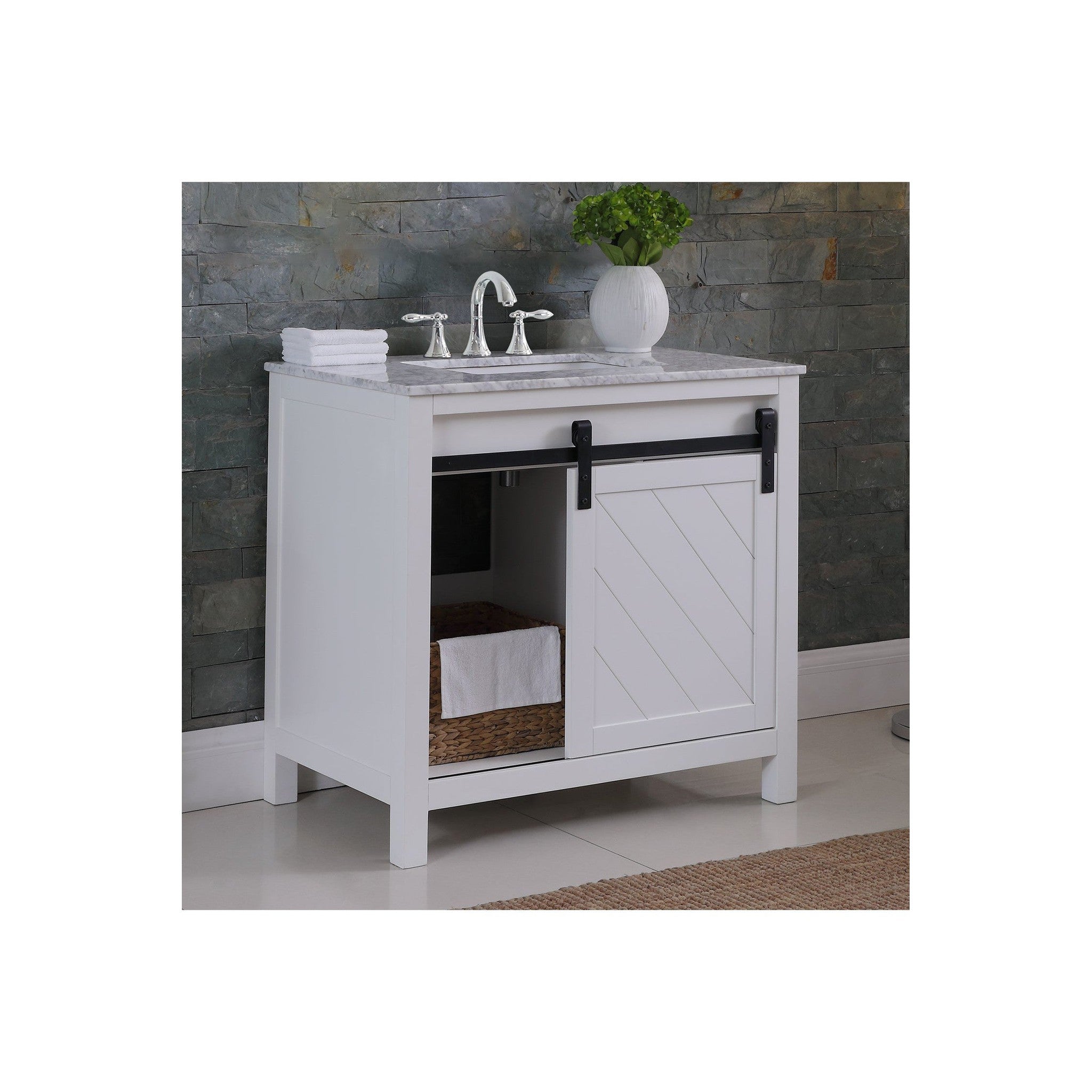 Kinsley 36" Single Bathroom Vanity Set in White and Carrara White Marble Countertop without Mirror