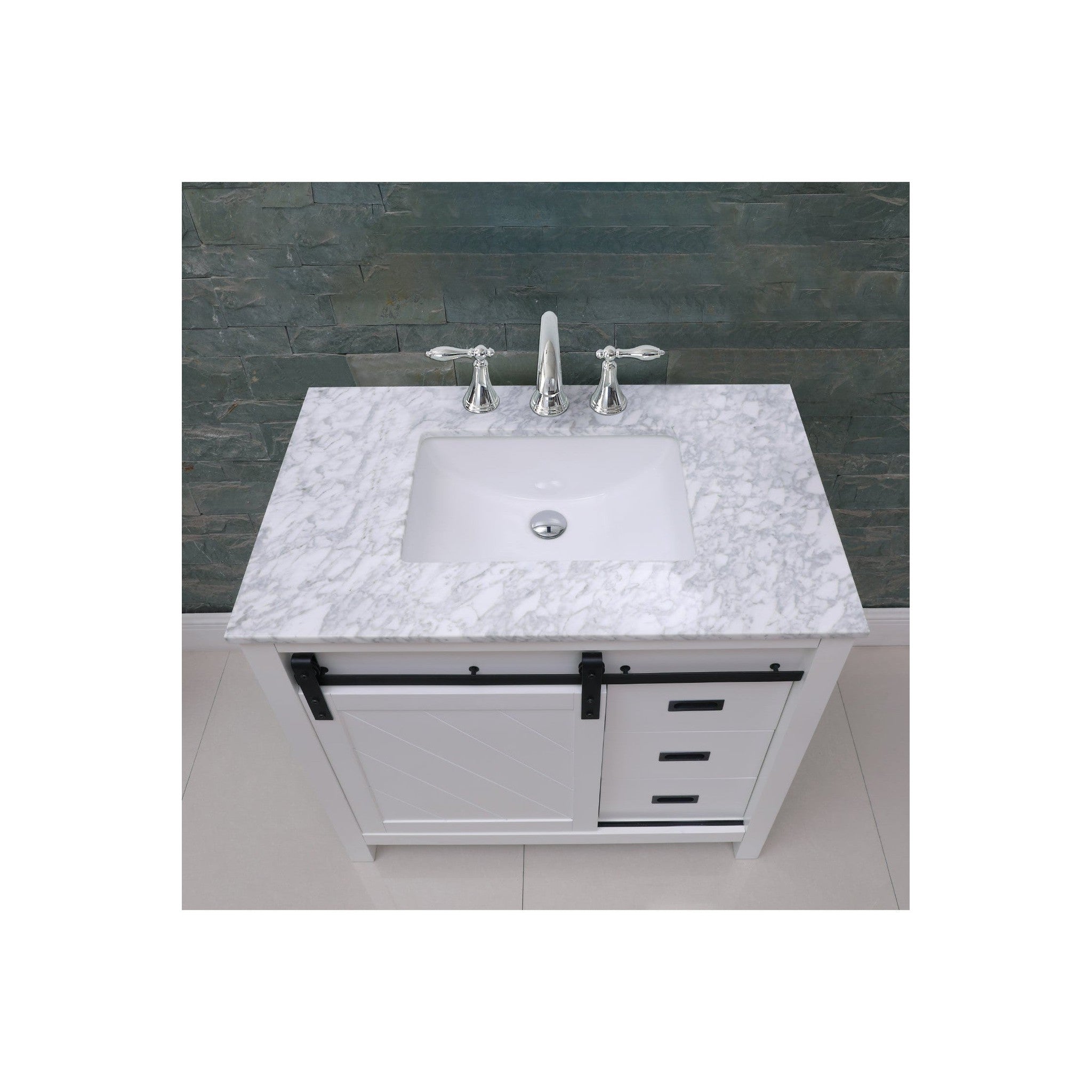 Kinsley 36" Single Bathroom Vanity Set in White and Carrara White Marble Countertop without Mirror