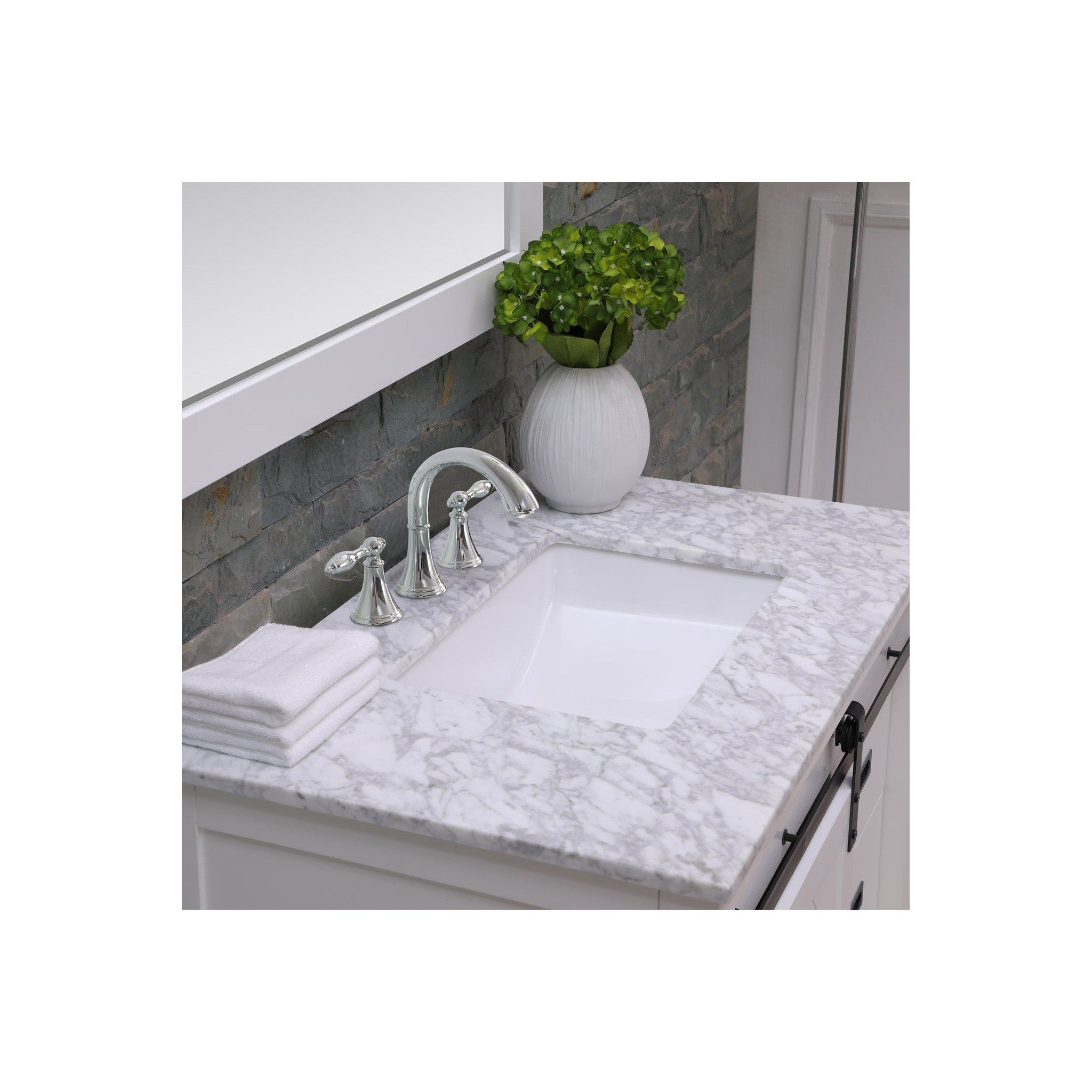 Kinsley 36" Single Bathroom Vanity Set in White and Carrara White Marble Countertop without Mirror