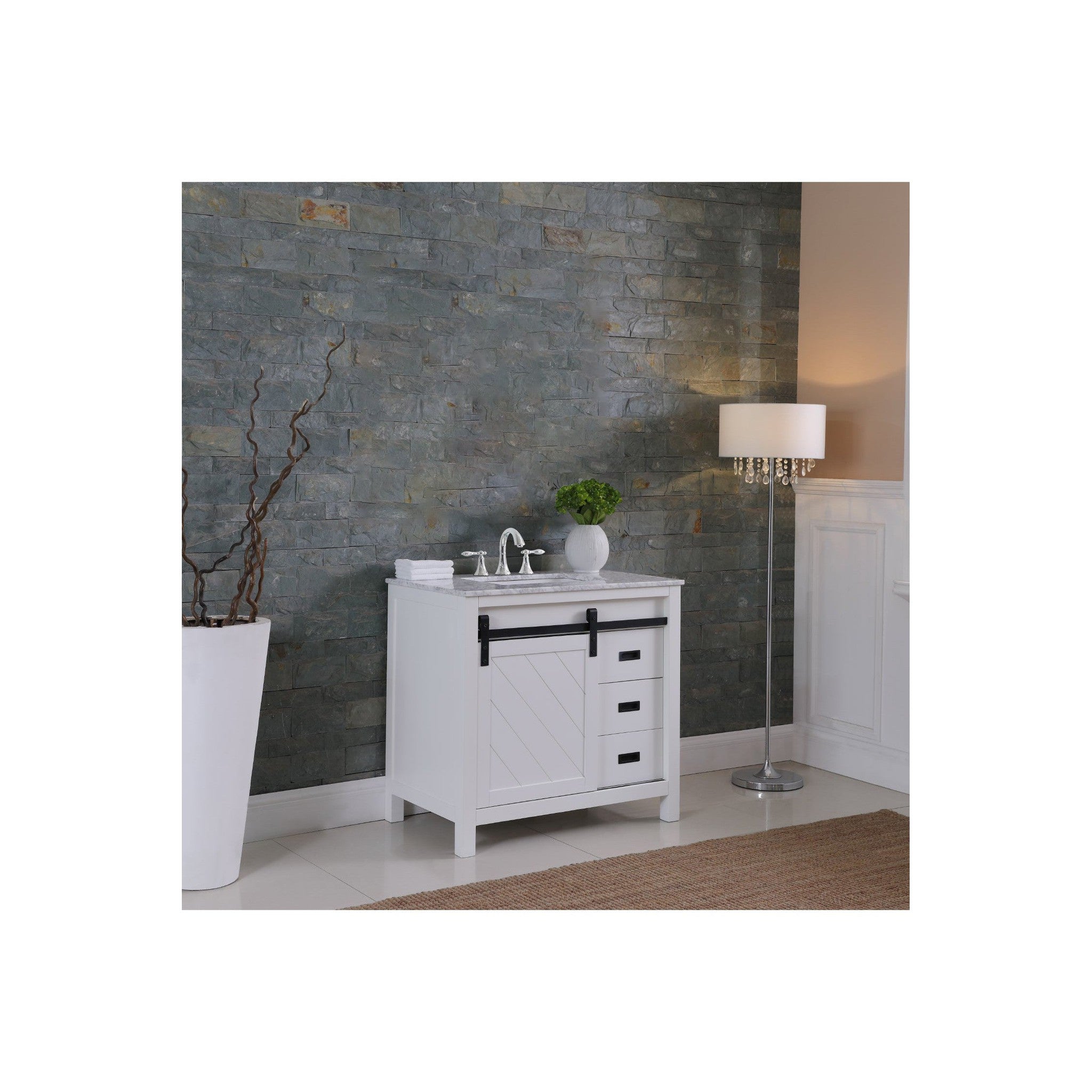Kinsley 36" Single Bathroom Vanity Set in White and Carrara White Marble Countertop without Mirror