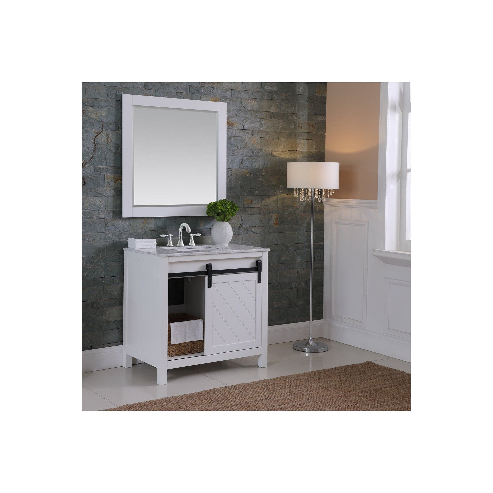 Kinsley 36" Single Bathroom Vanity Set in White and Carrara White Marble Countertop with Mirror