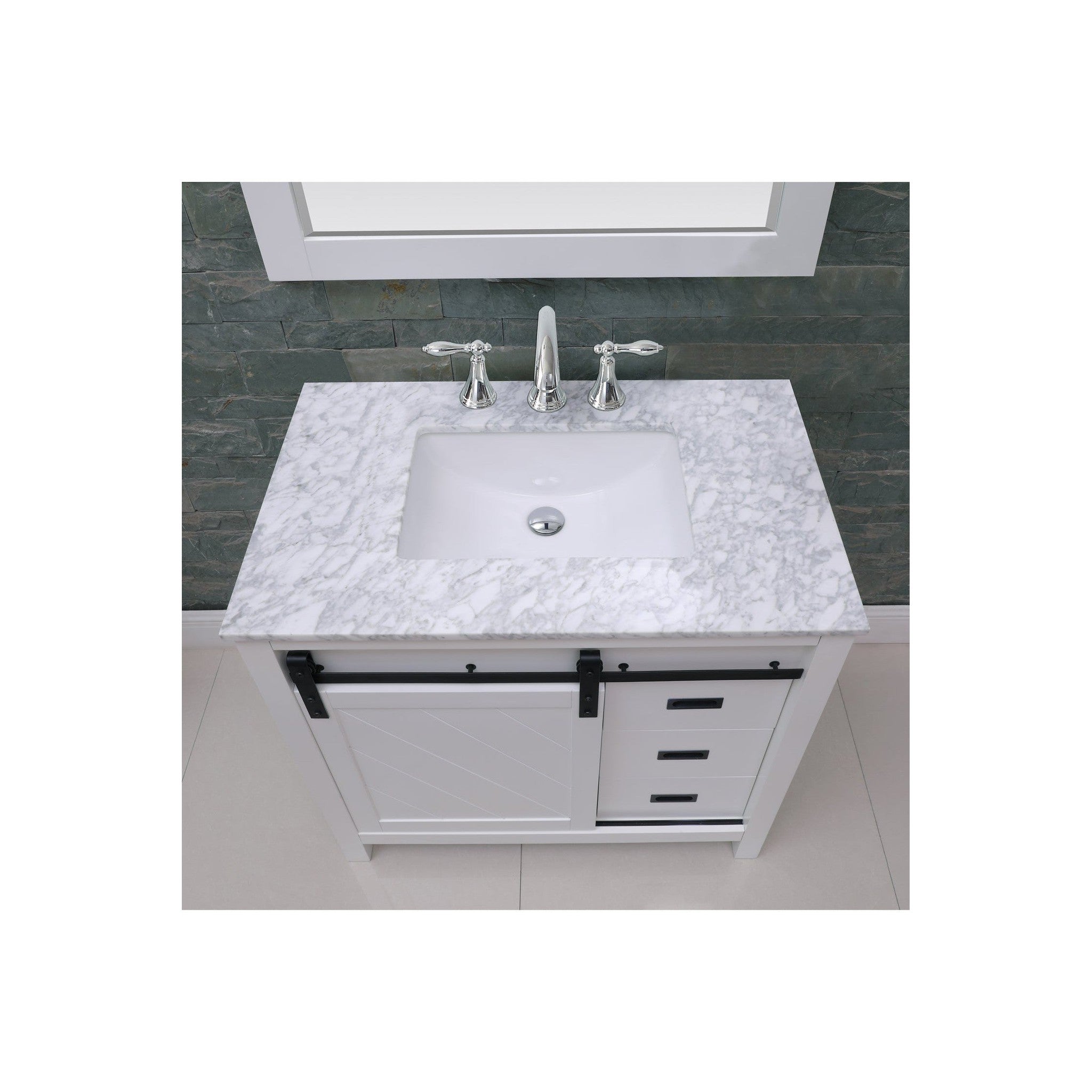 Kinsley 36" Single Bathroom Vanity Set in White and Carrara White Marble Countertop with Mirror