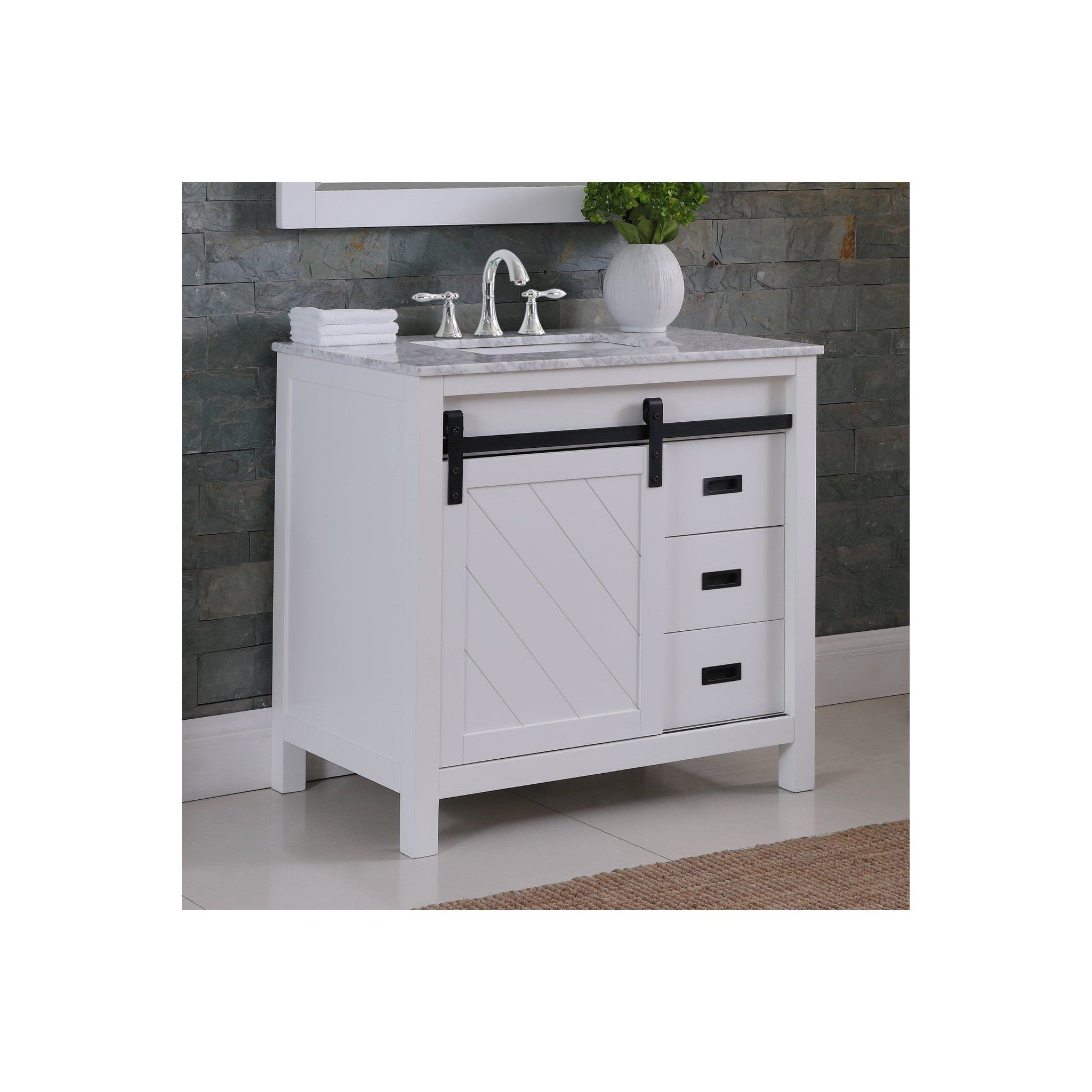 Kinsley 36" Single Bathroom Vanity Set in White and Carrara White Marble Countertop with Mirror