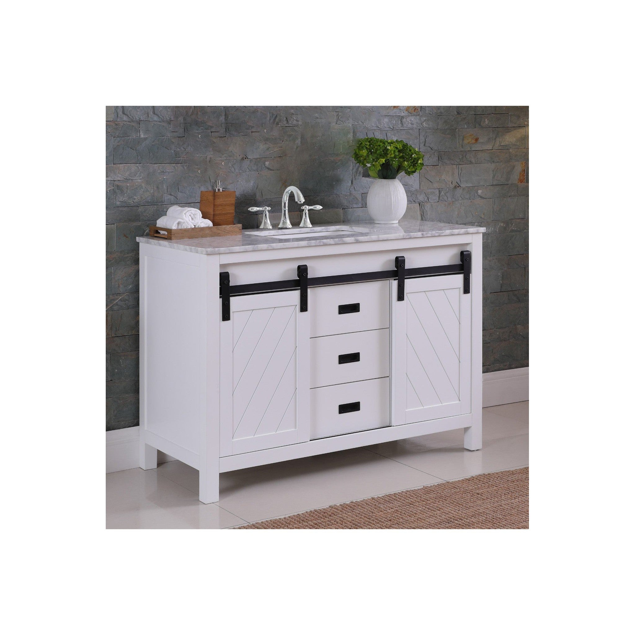 Kinsley 48" Single Bathroom Vanity Set in White and Carrara White Marble Countertop without Mirror
