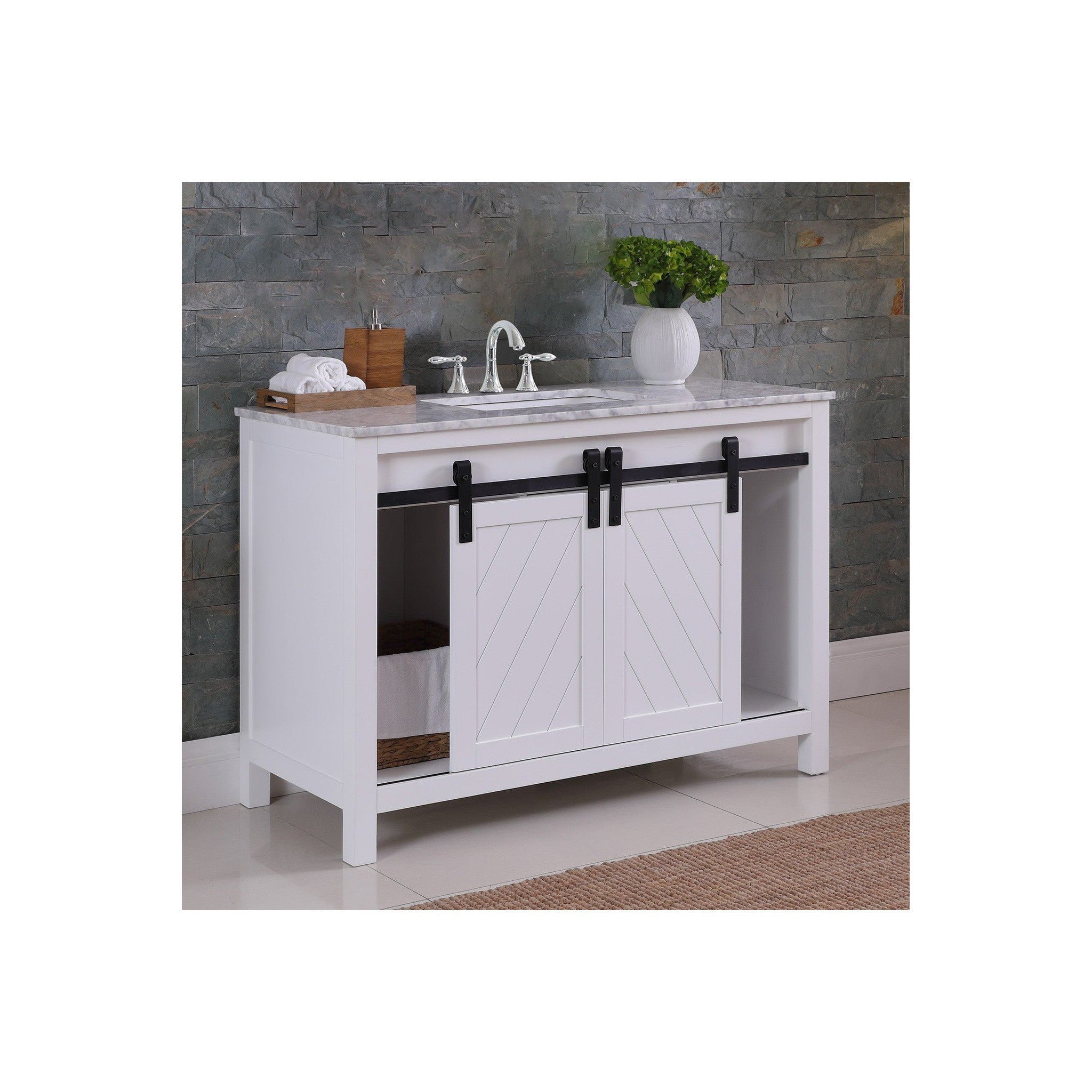 Kinsley 48" Single Bathroom Vanity Set in White and Carrara White Marble Countertop without Mirror