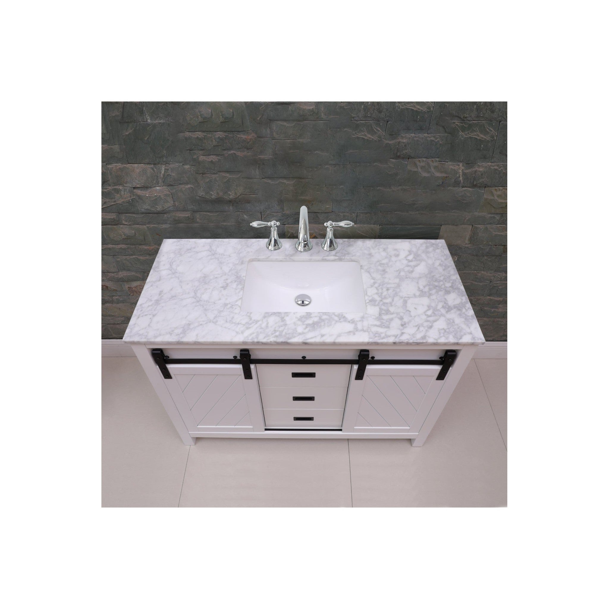 Kinsley 48" Single Bathroom Vanity Set in White and Carrara White Marble Countertop without Mirror