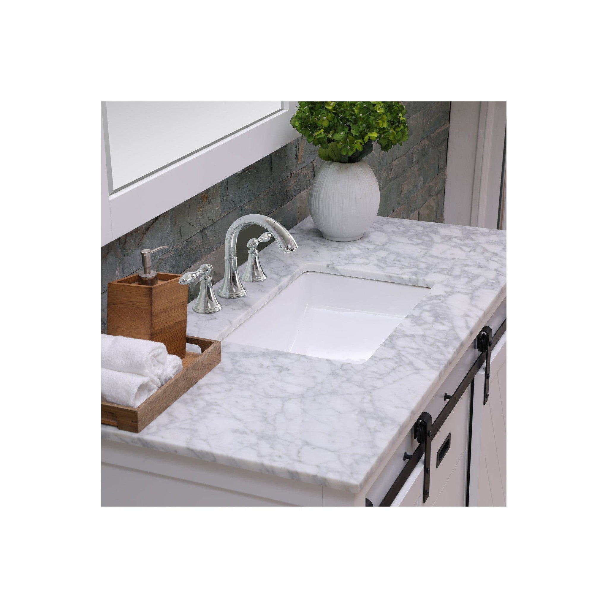 Kinsley 48" Single Bathroom Vanity Set in White and Carrara White Marble Countertop without Mirror