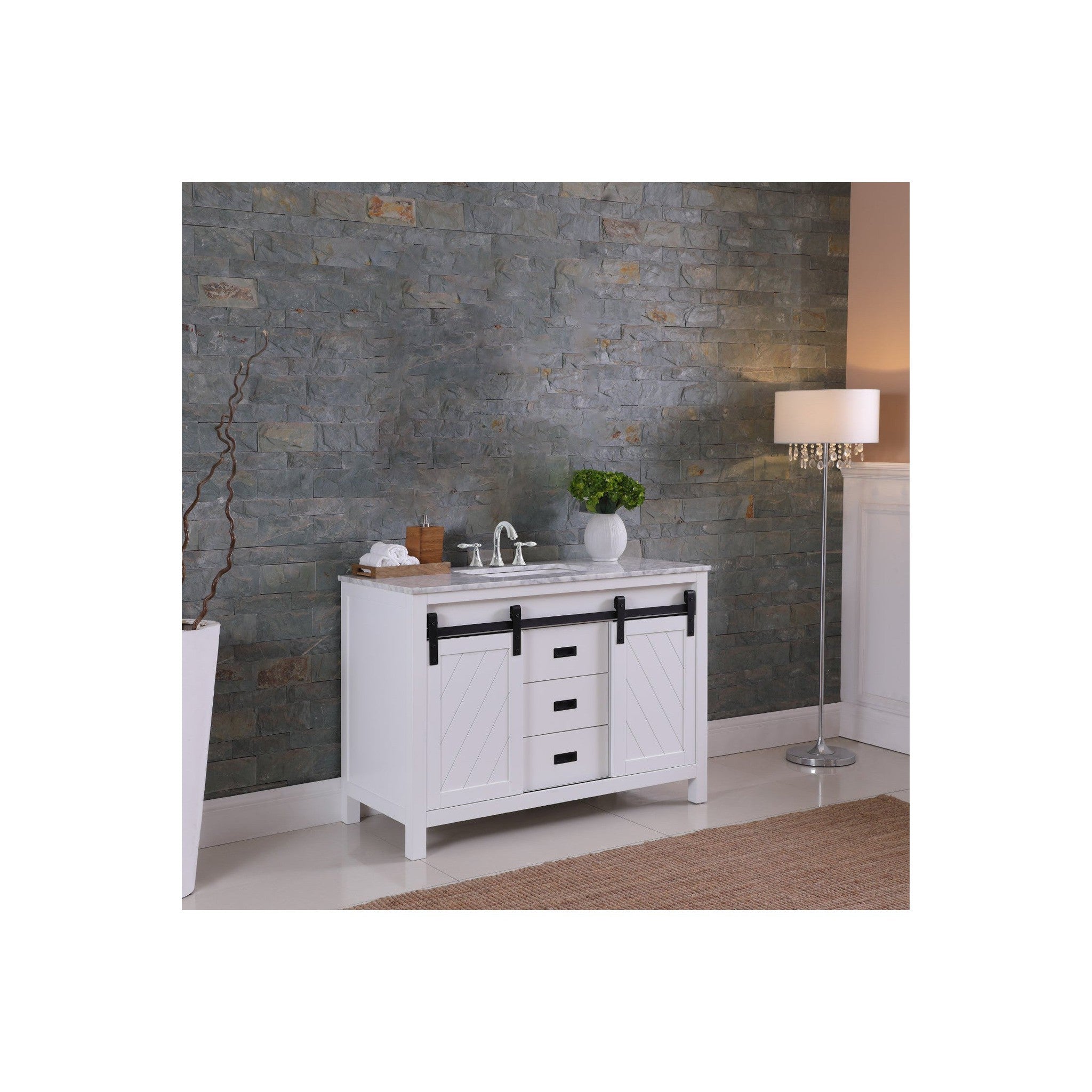 Kinsley 48" Single Bathroom Vanity Set in White and Carrara White Marble Countertop without Mirror
