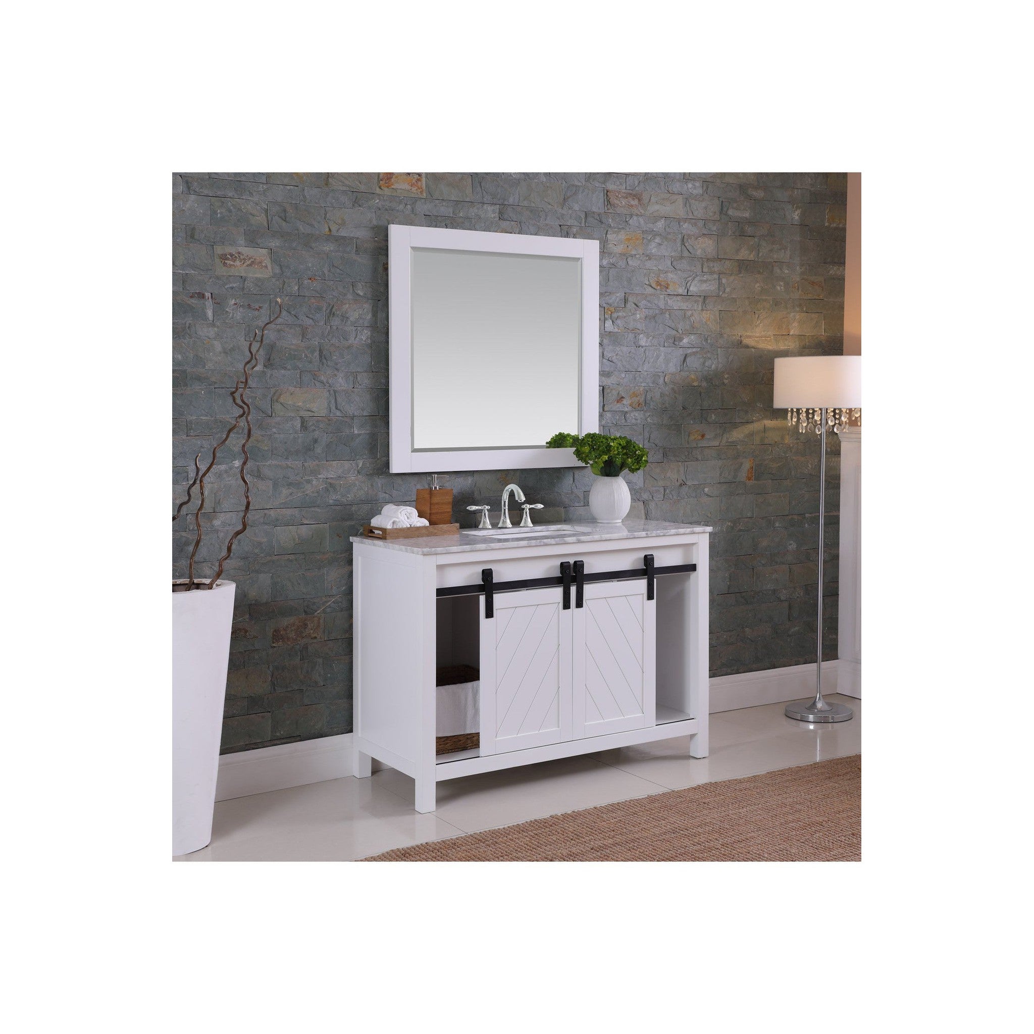 Kinsley 48" Single Bathroom Vanity Set in White and Carrara White Marble Countertop with Mirror