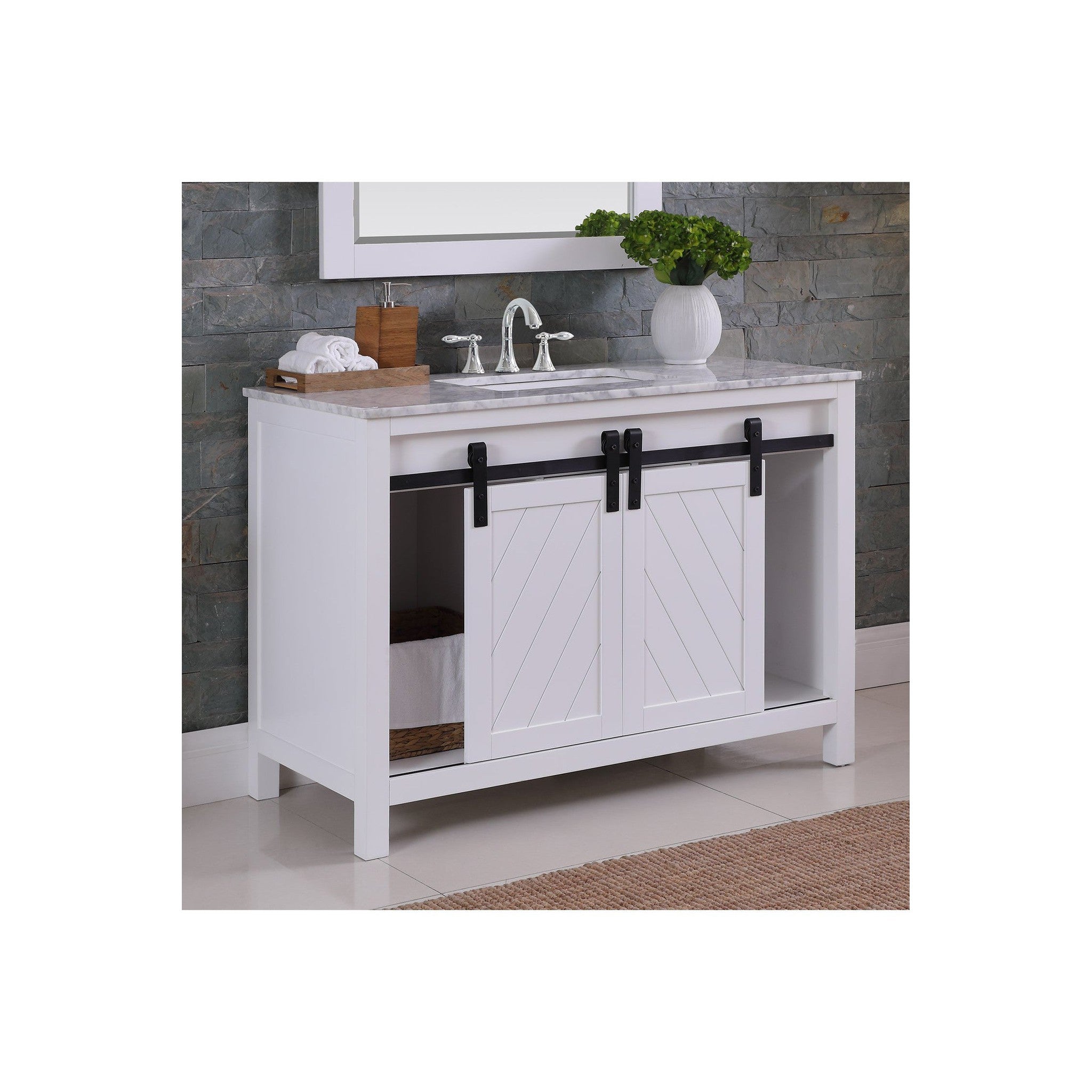 Kinsley 48" Single Bathroom Vanity Set in White and Carrara White Marble Countertop with Mirror